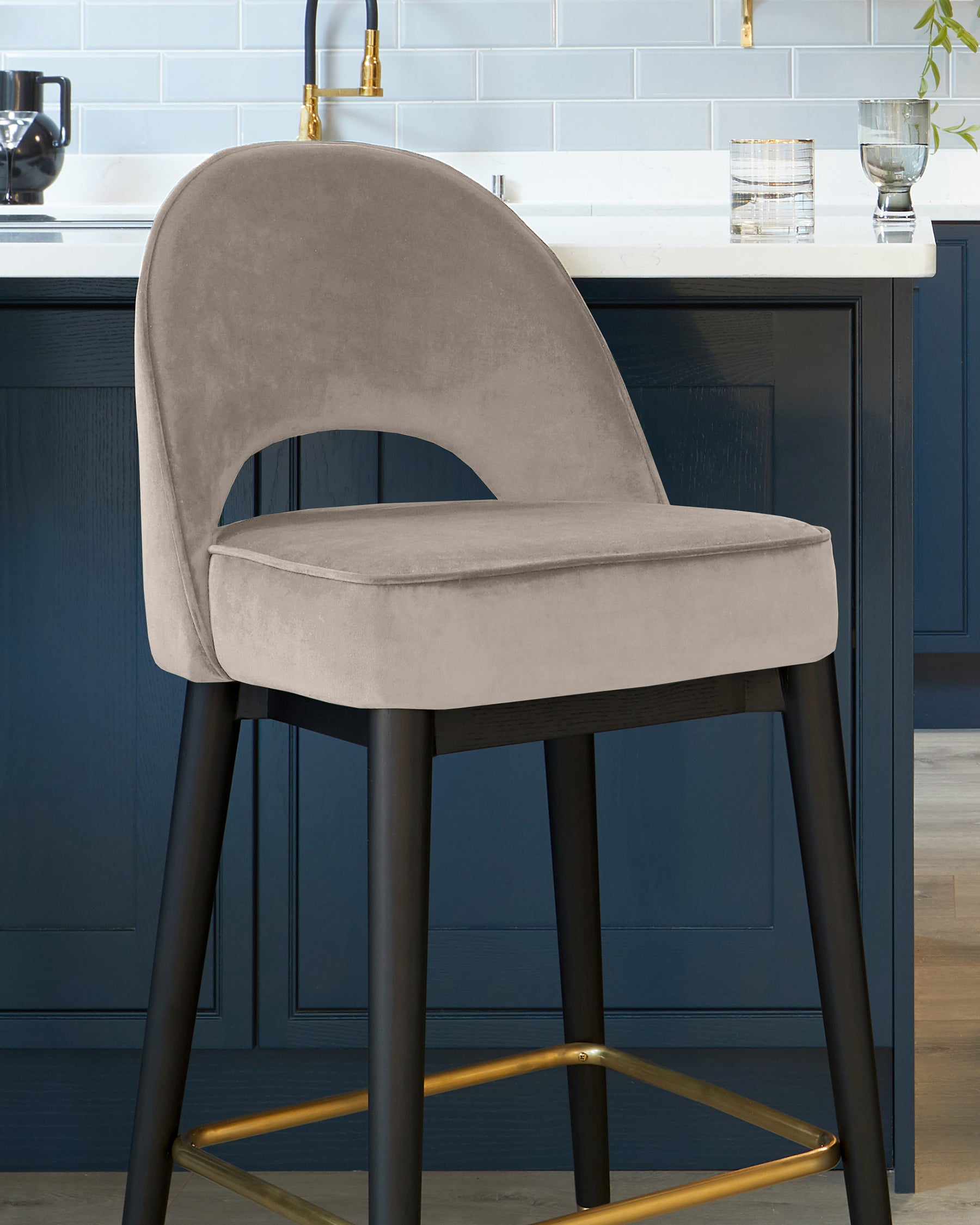 Clover Champagne Velvet Bar Stool