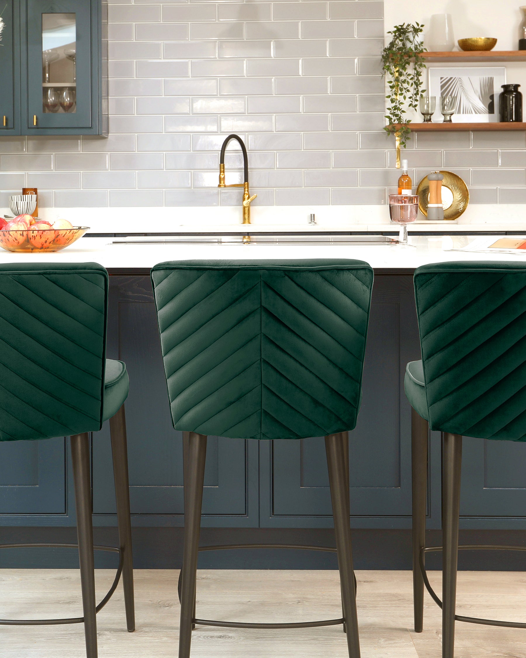 Serena Dark Green Velvet Bar Stool