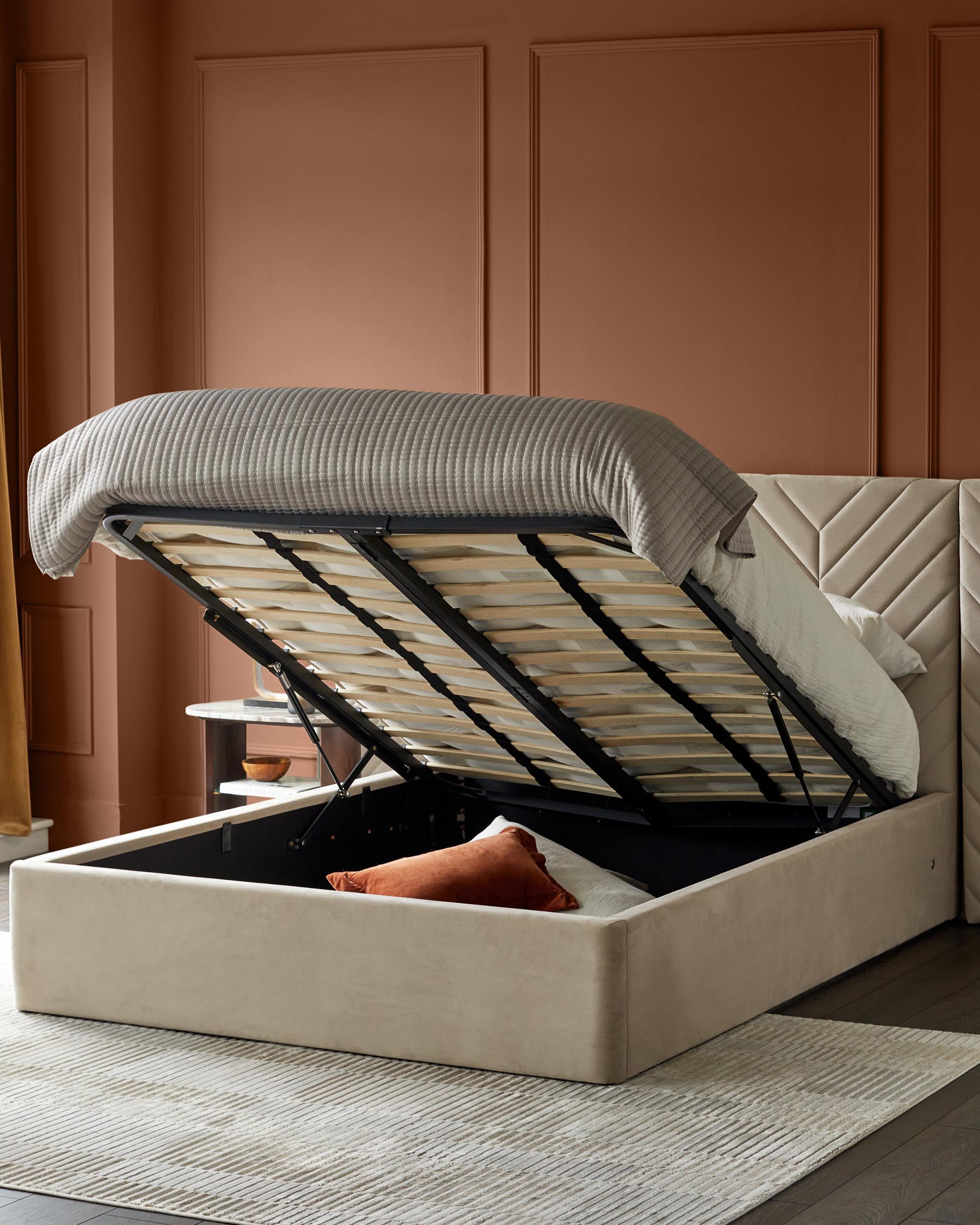 Octavia Luxe Champagne Velvet Super King Size Ottoman Storage Bed