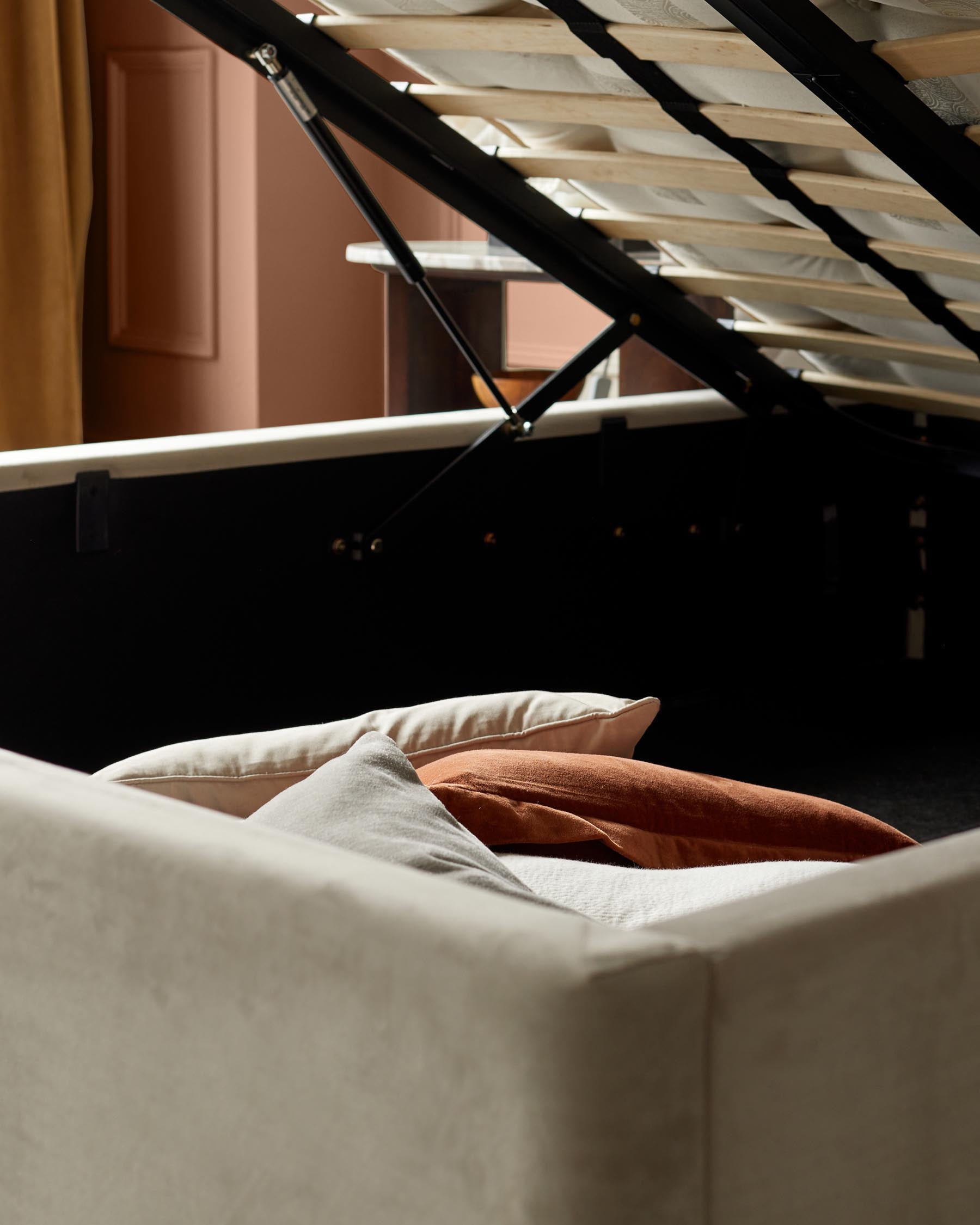 Octavia Luxe Champagne Velvet Super King Size Ottoman Storage Bed