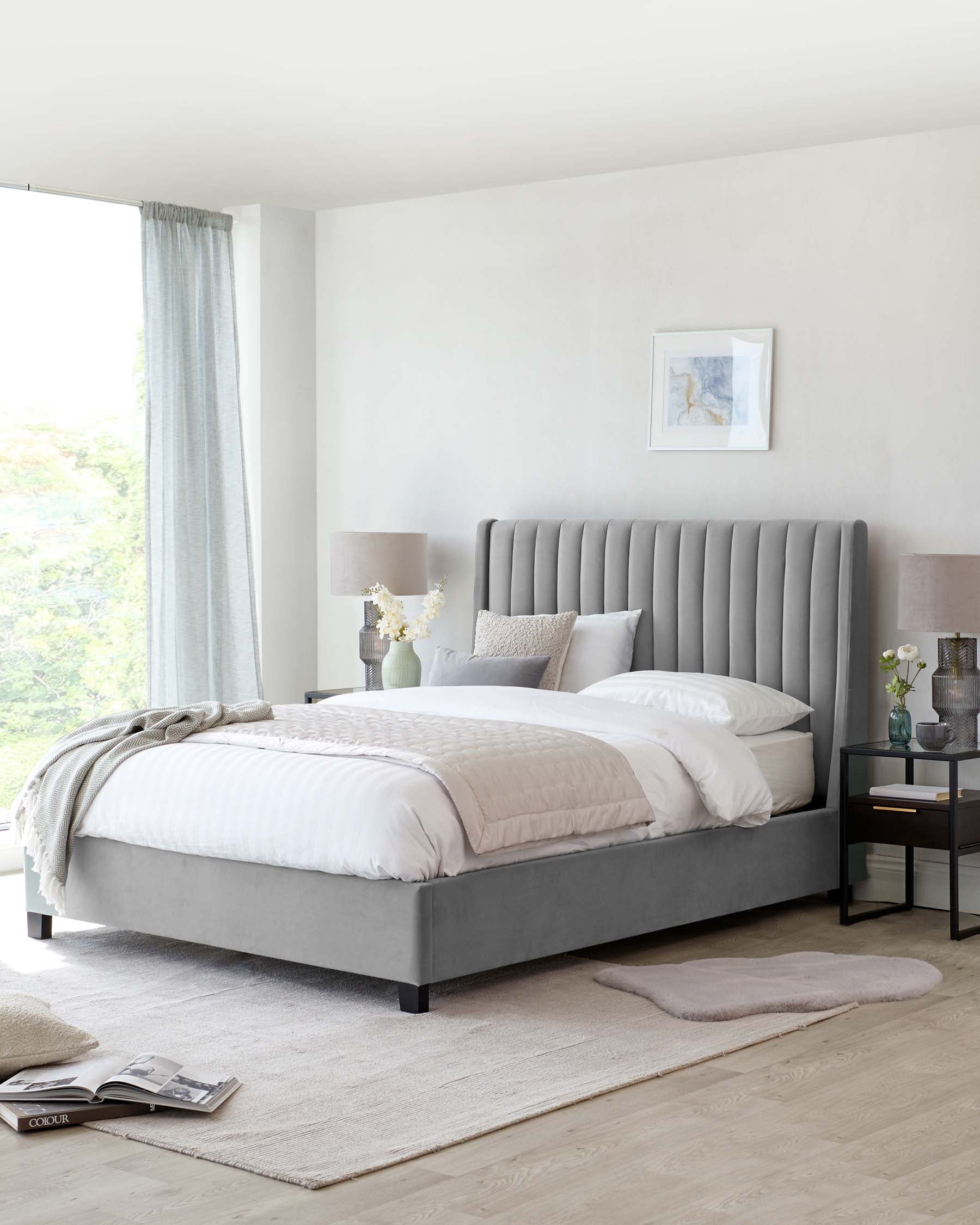 Amalfi Light Grey Velvet Super King Size Ottoman Storage Bed