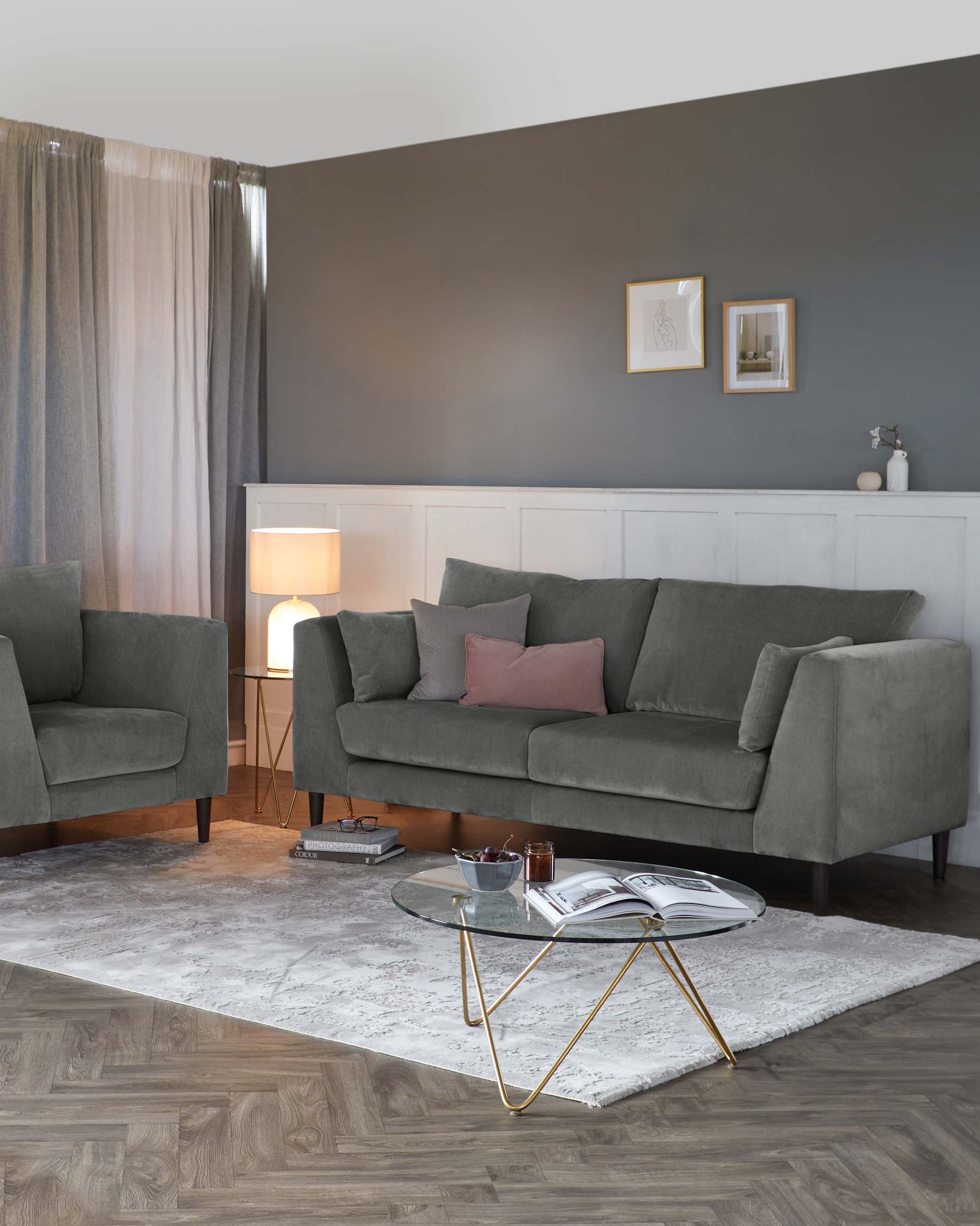 Elsie II Mid Grey Fabric 3 Seater Sofa