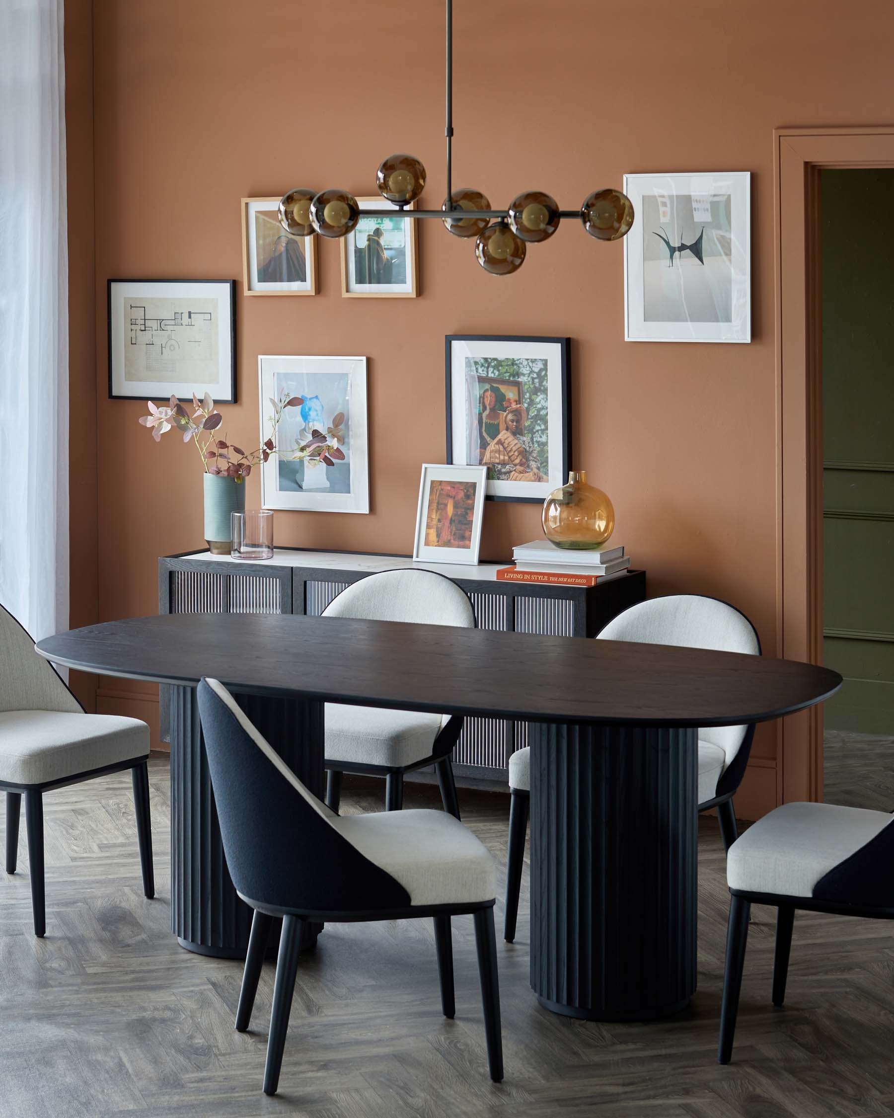 Hanne black 6 seater table and 6 Scarlett dining chairs set