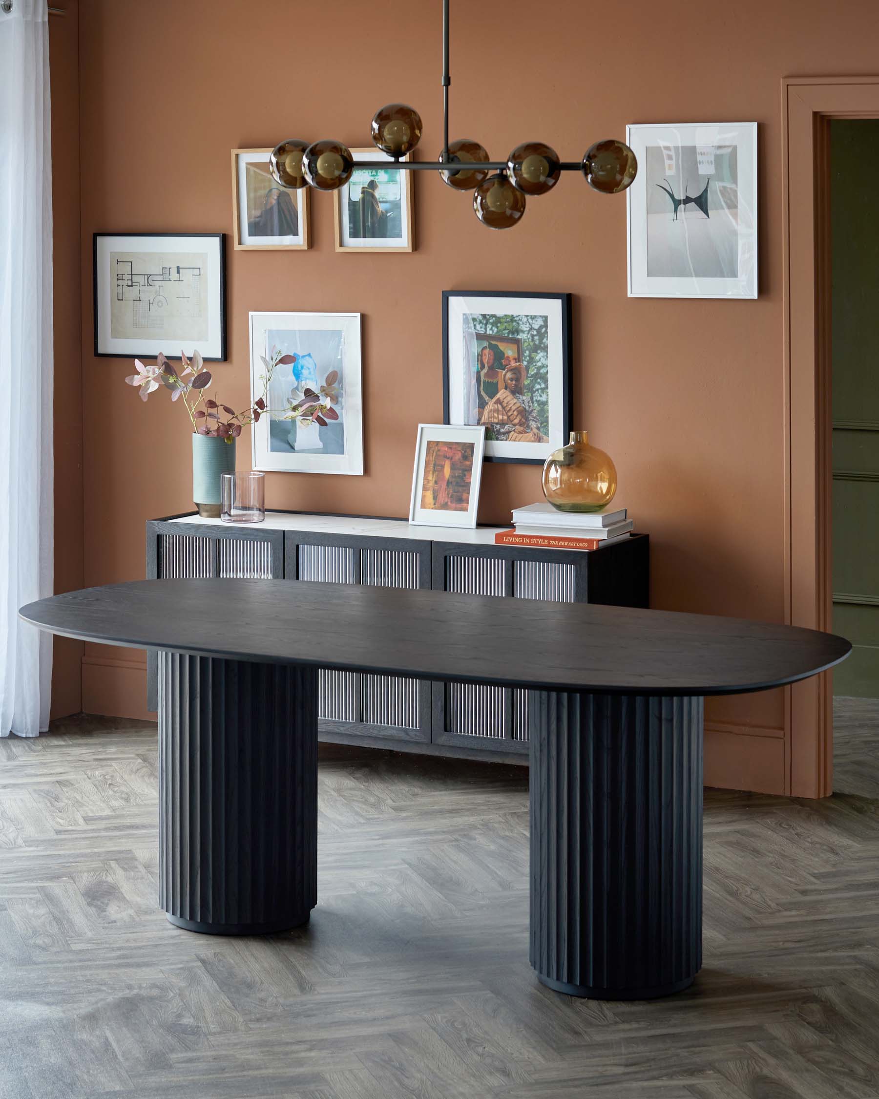 Hanne black 6 seater table and 6 Scarlett dining chairs set