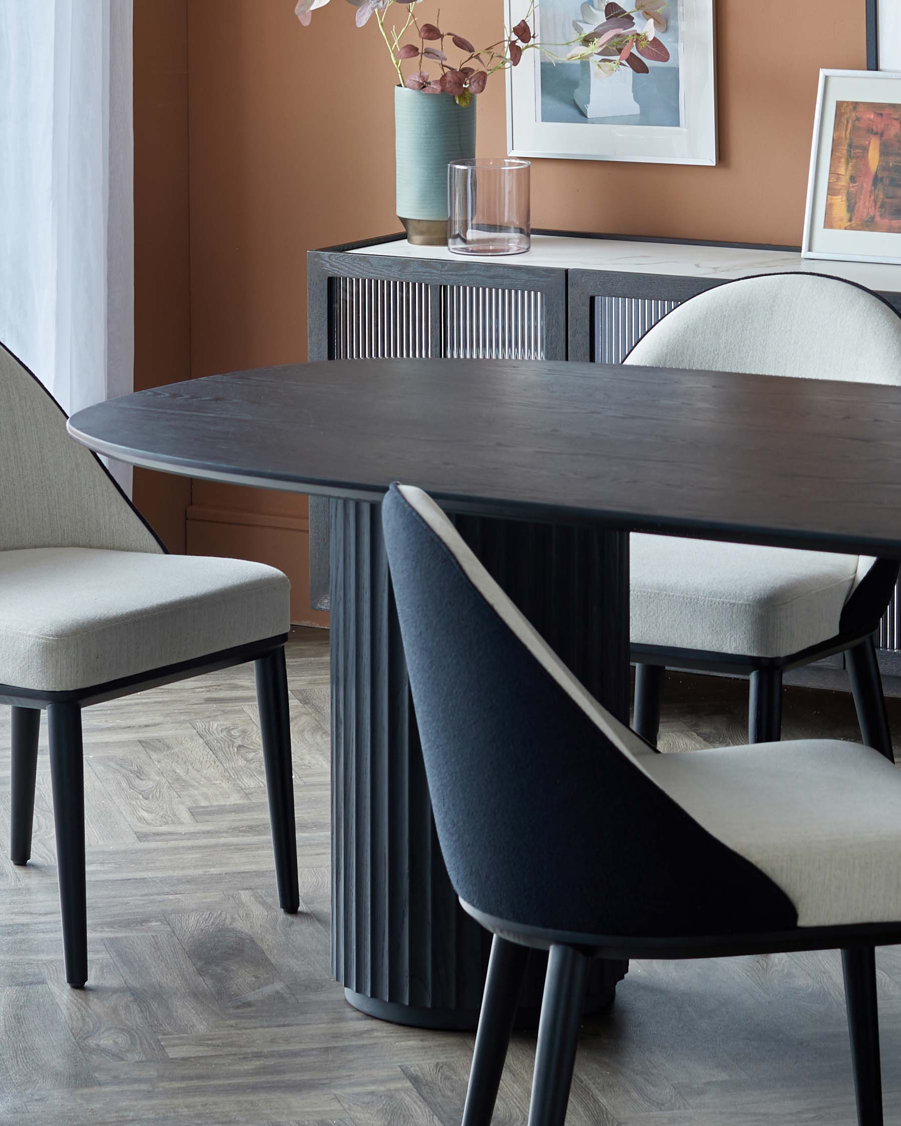 Hanne black 6 seater table and 6 Scarlett dining chairs set