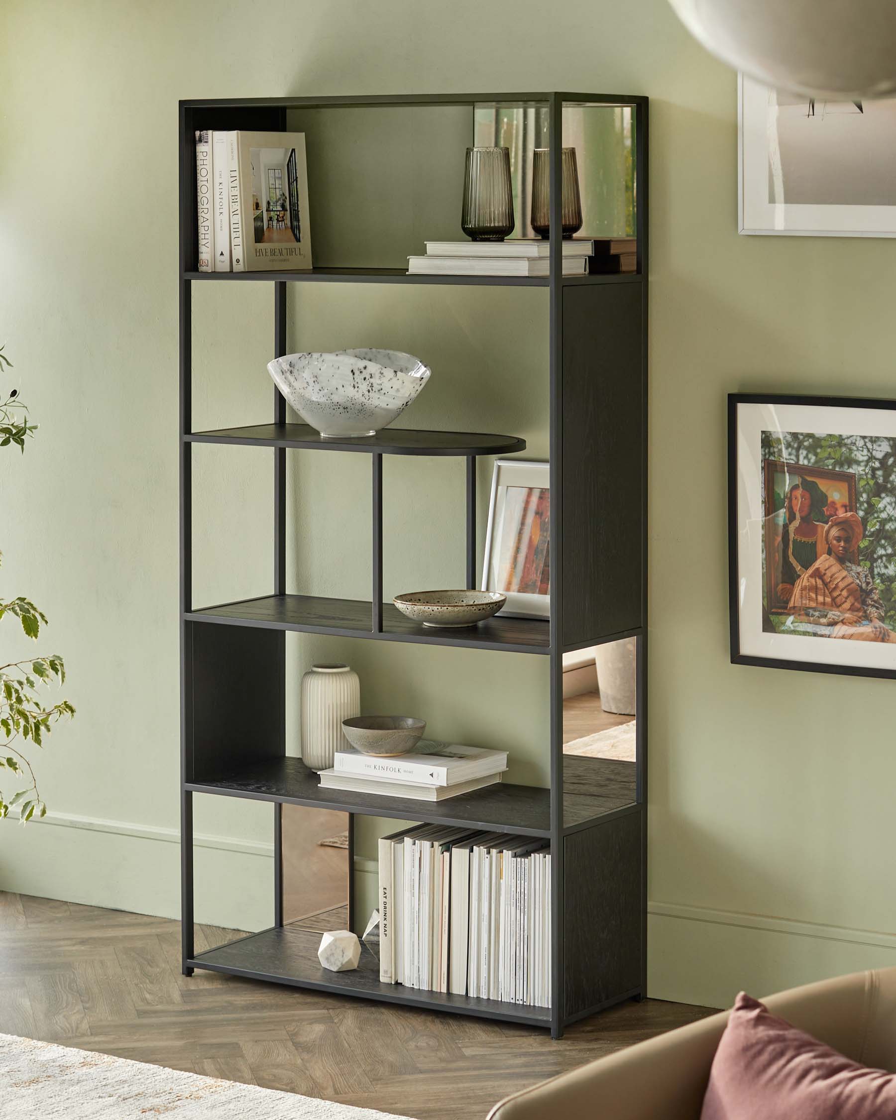 Thea black oak shelving unit