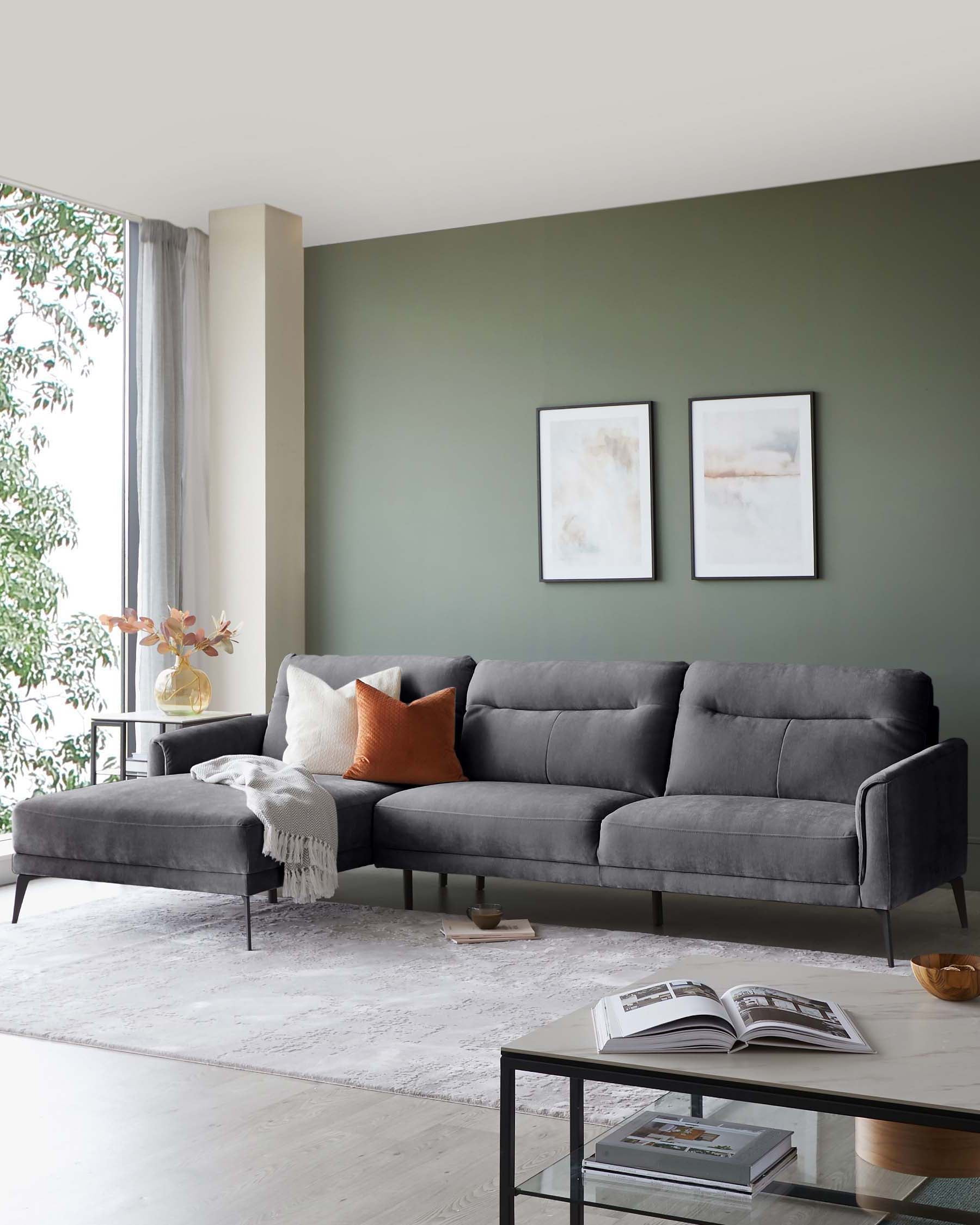 Brooks Dark Grey Fabric Left Hand Corner Chaise Sofa