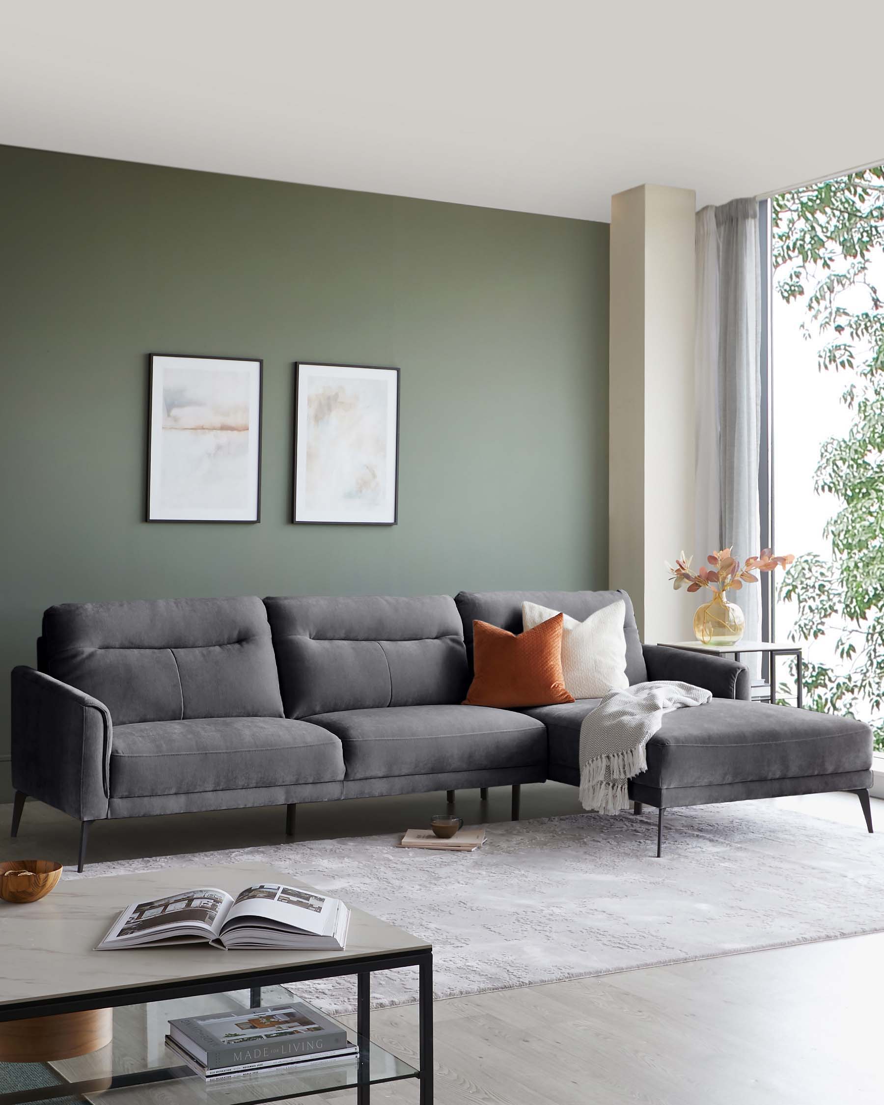 Brooks Dark Grey Fabric Right Hand Corner Chaise Sofa