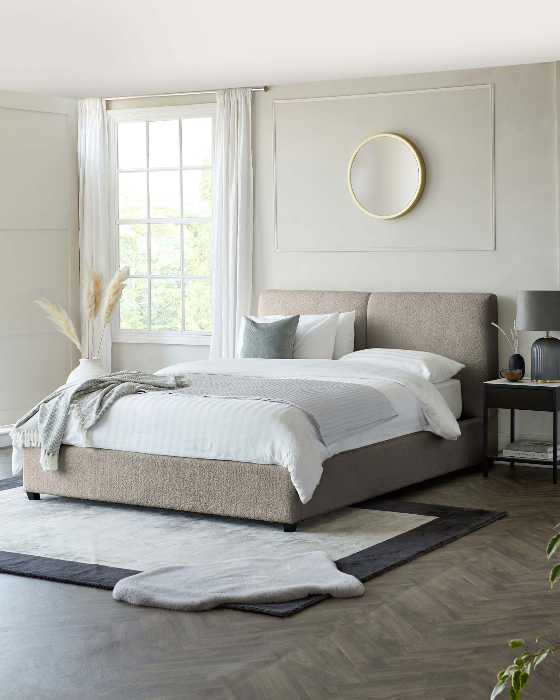 Leona King Ottoman Bed Natural Soft Boucle
