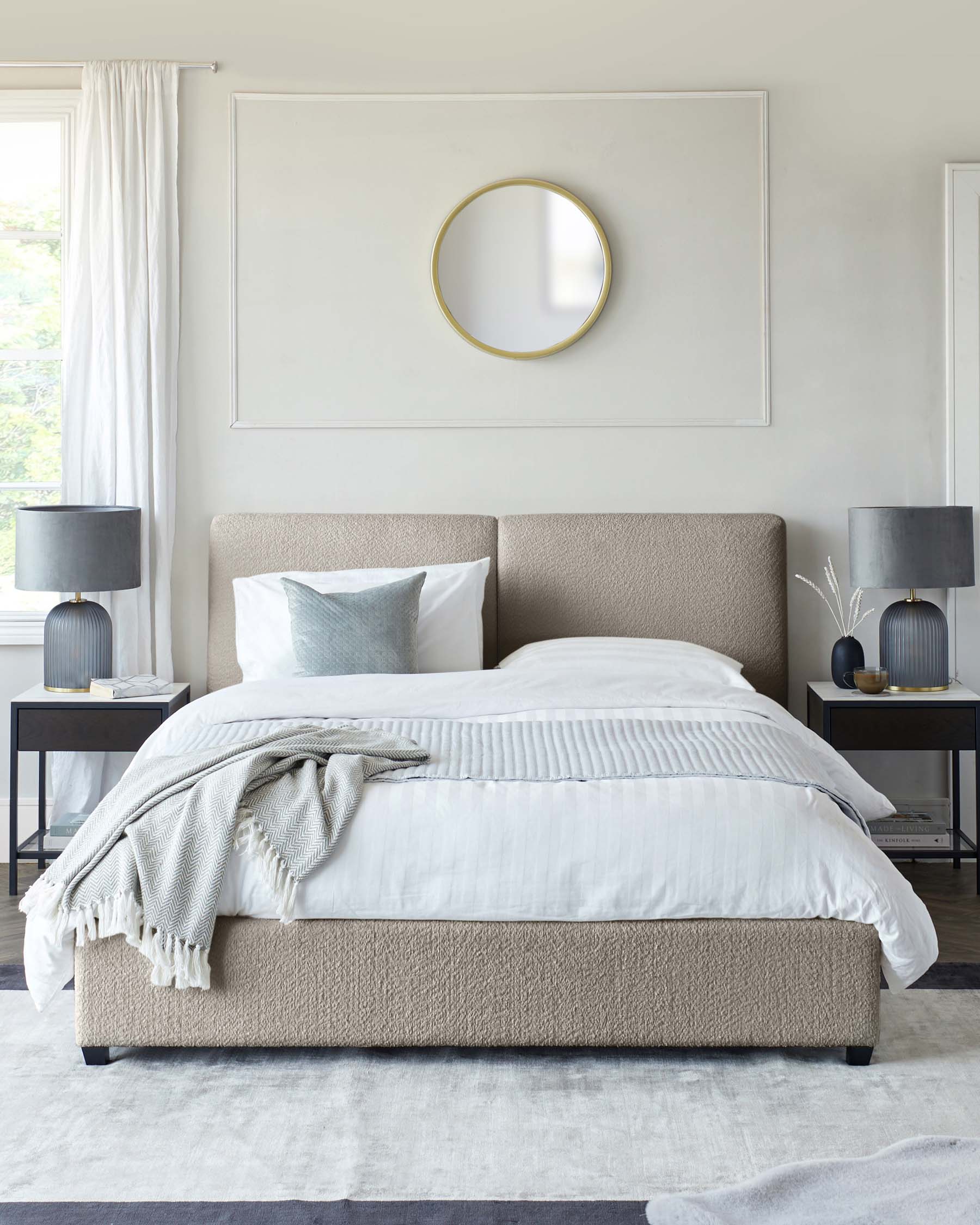 Leona King Ottoman Bed Natural Soft Boucle
