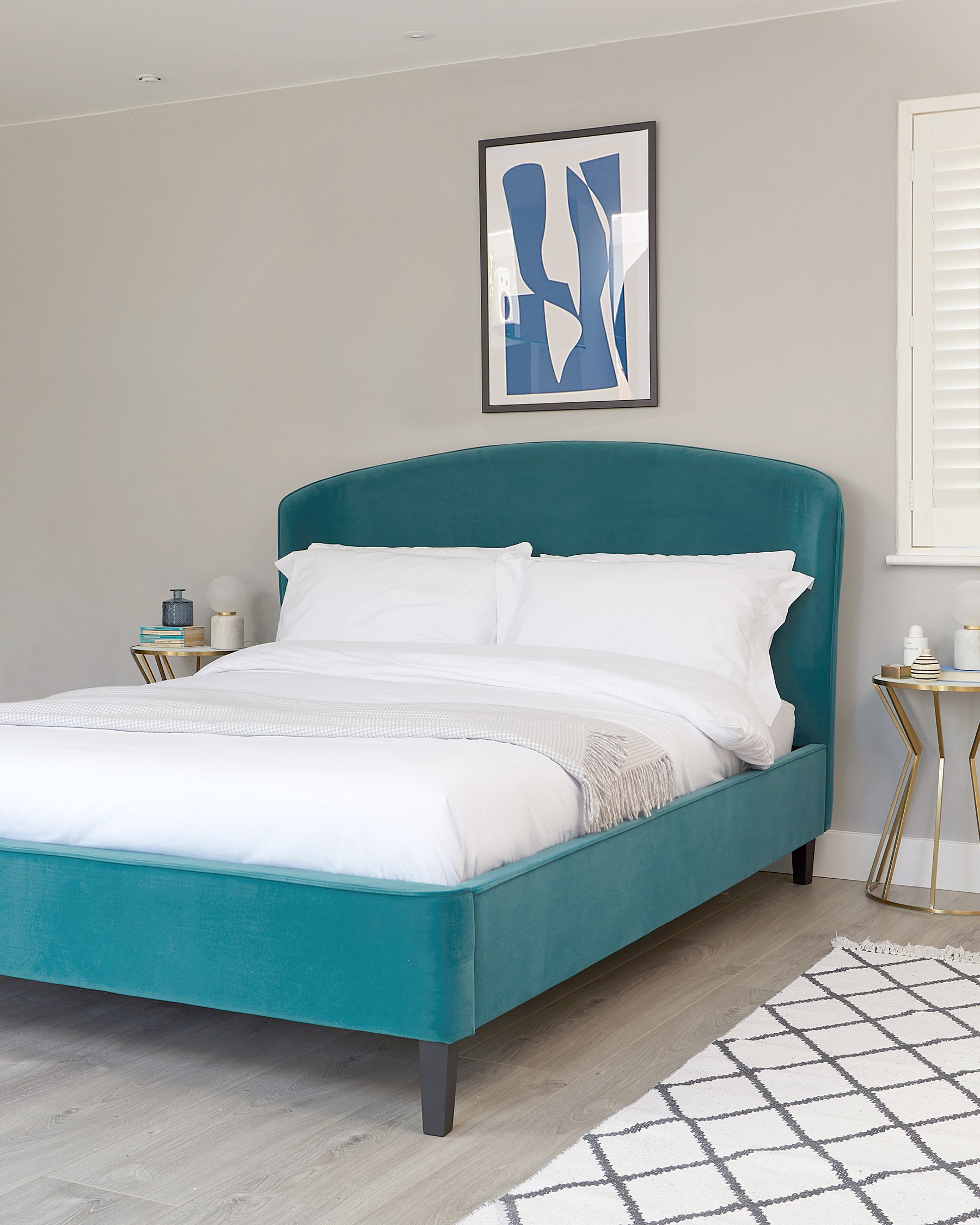 Carina Light Teal Velvet Super King Bed