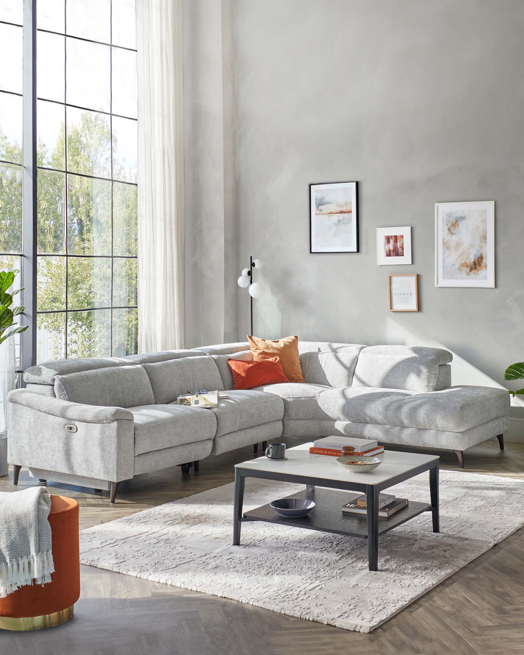 Serene Grey Fabric Recliner Right Corner Chaise Sofa