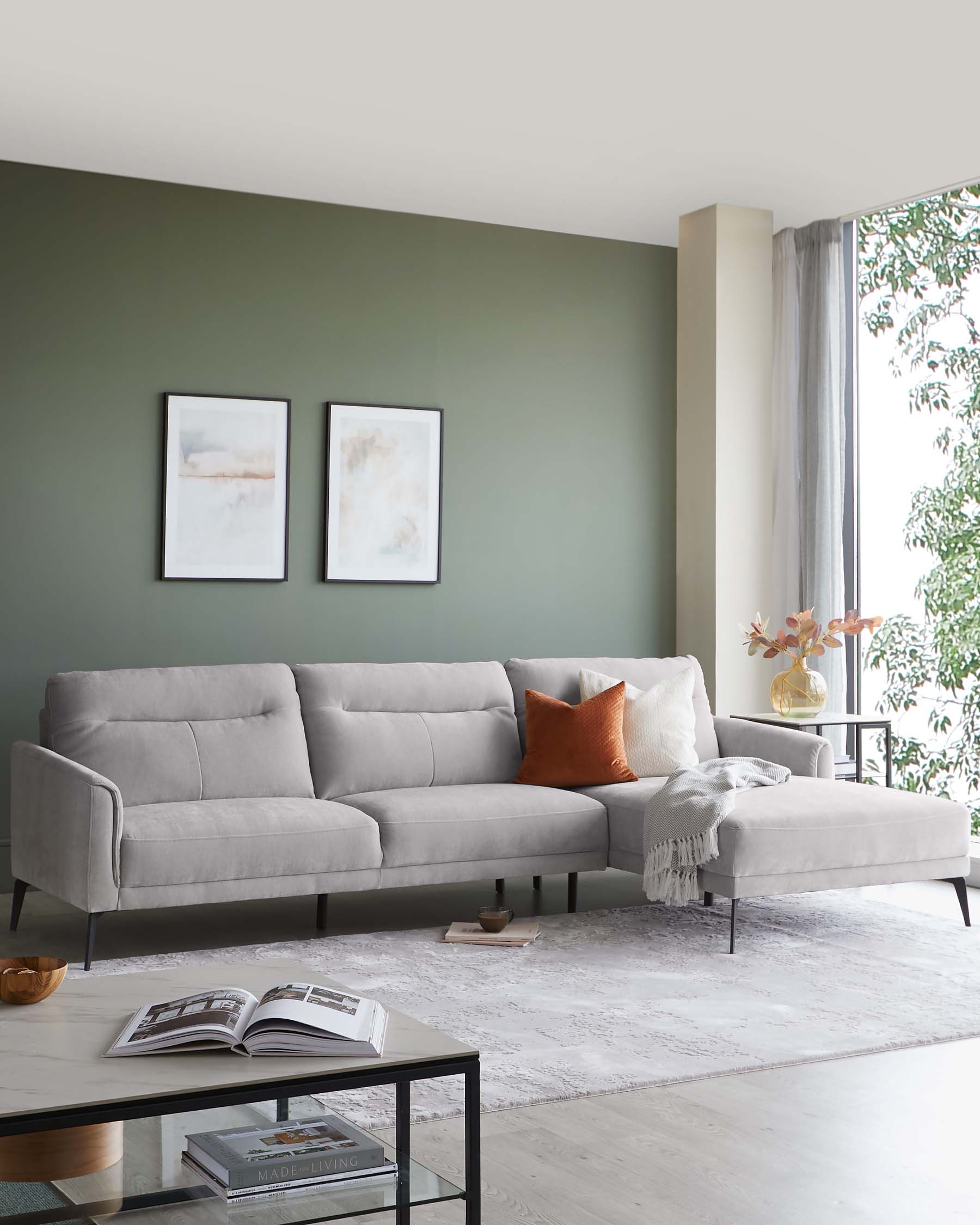 Brooks Light Grey Fabric Right Hand Corner Chaise Sofa