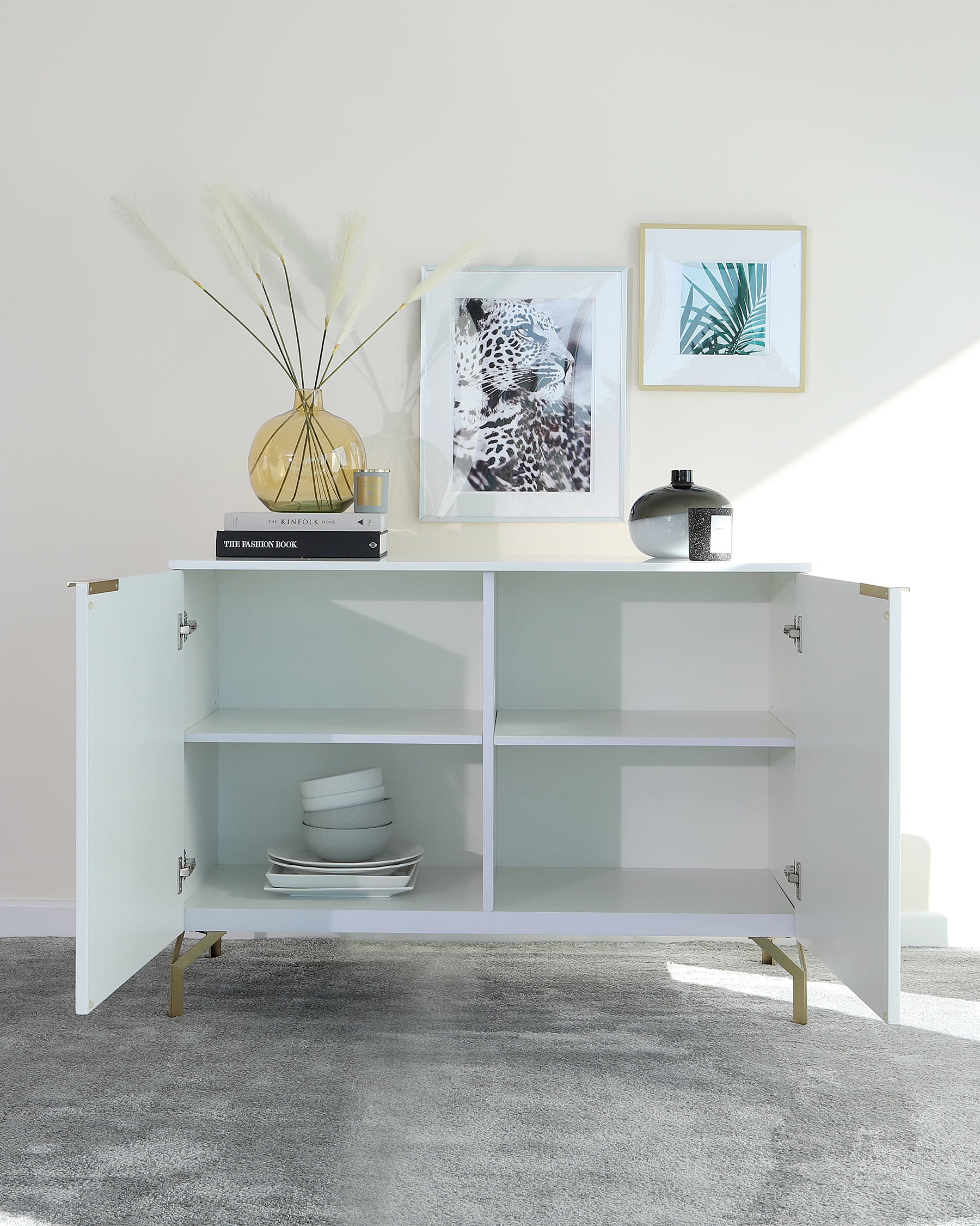 Geo Matt White And Brass Textured Sideboard