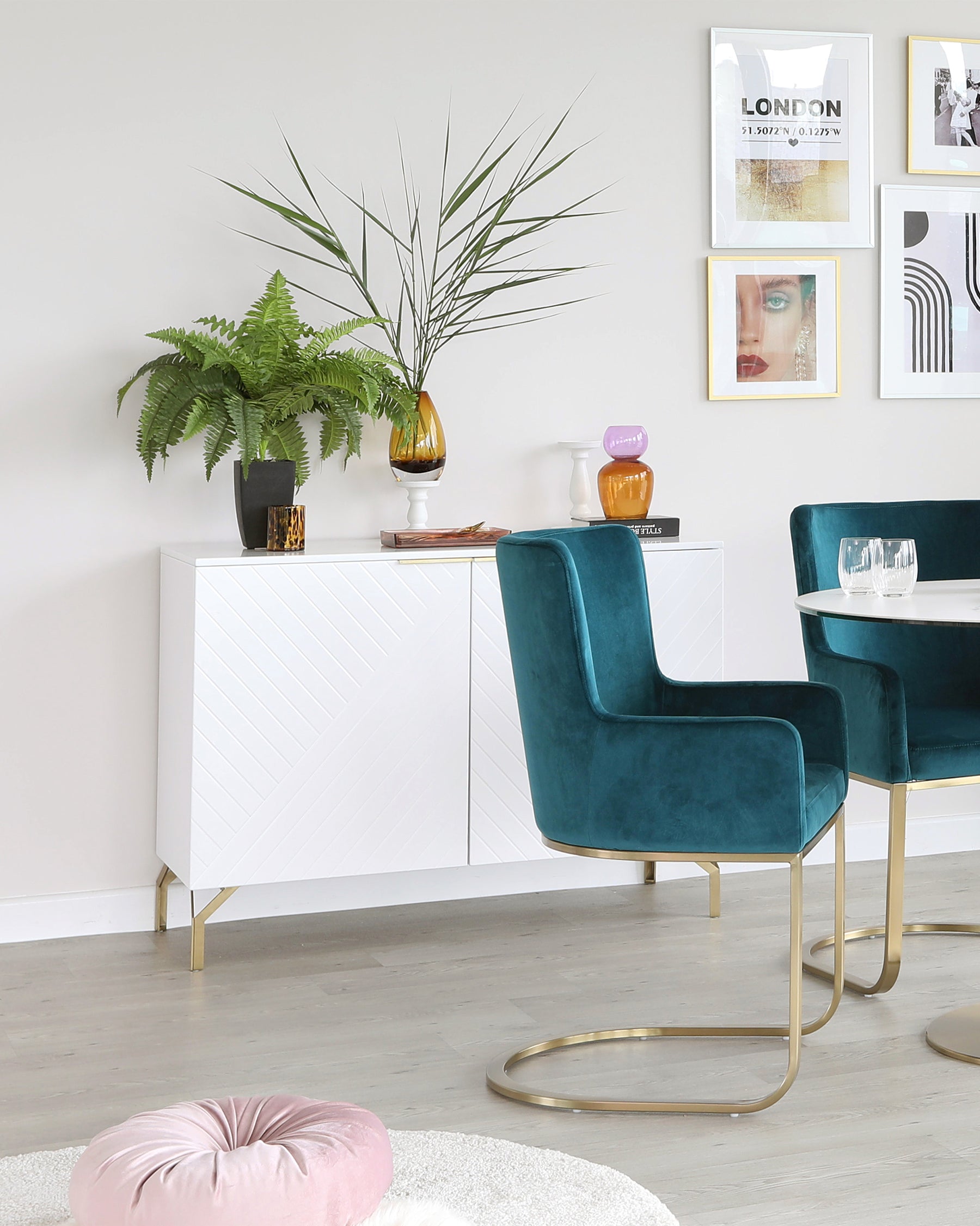 Geo Matt White And Brass Textured Sideboard