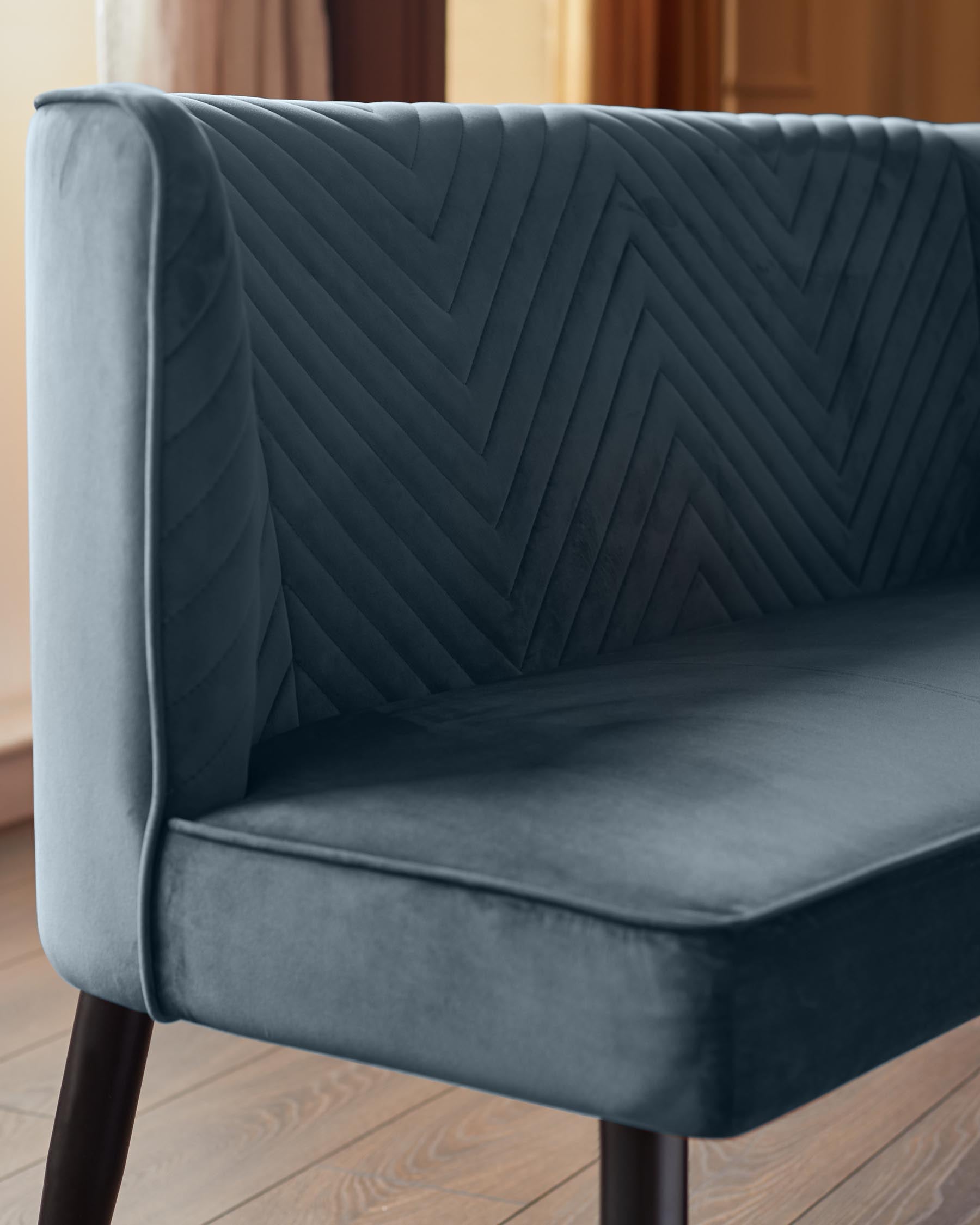 Serena blue grey velvet 3 seater dining bench