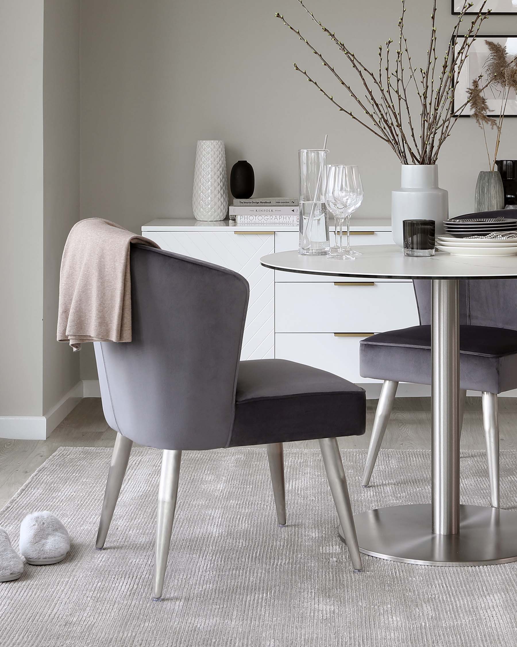 Mellow Dark Grey Velvet Dining Chair