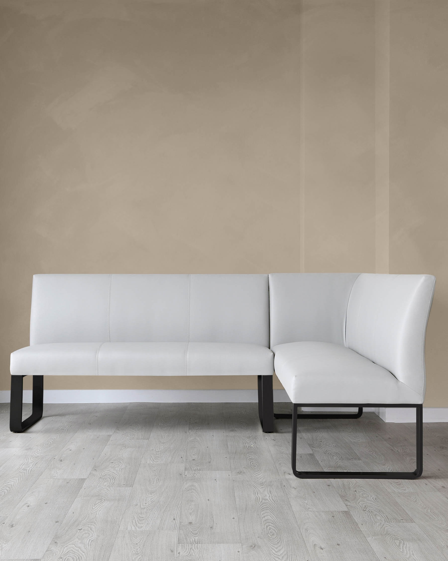 Loop 5 Seater Light Grey Faux Leather & Black Leg Left Hand Corner Dining Bench
