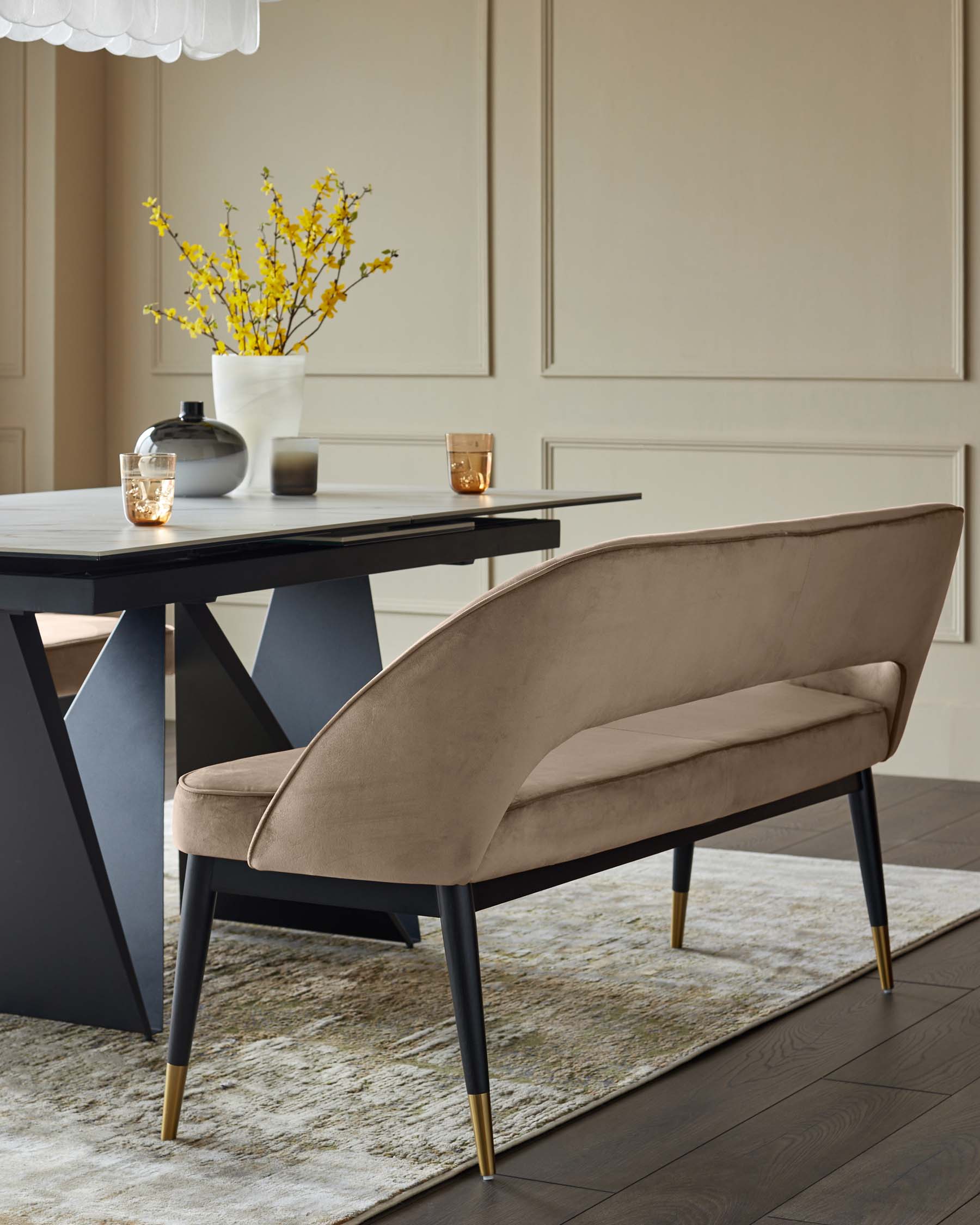 Clover Champagne Velvet Dining Bench With Backrest