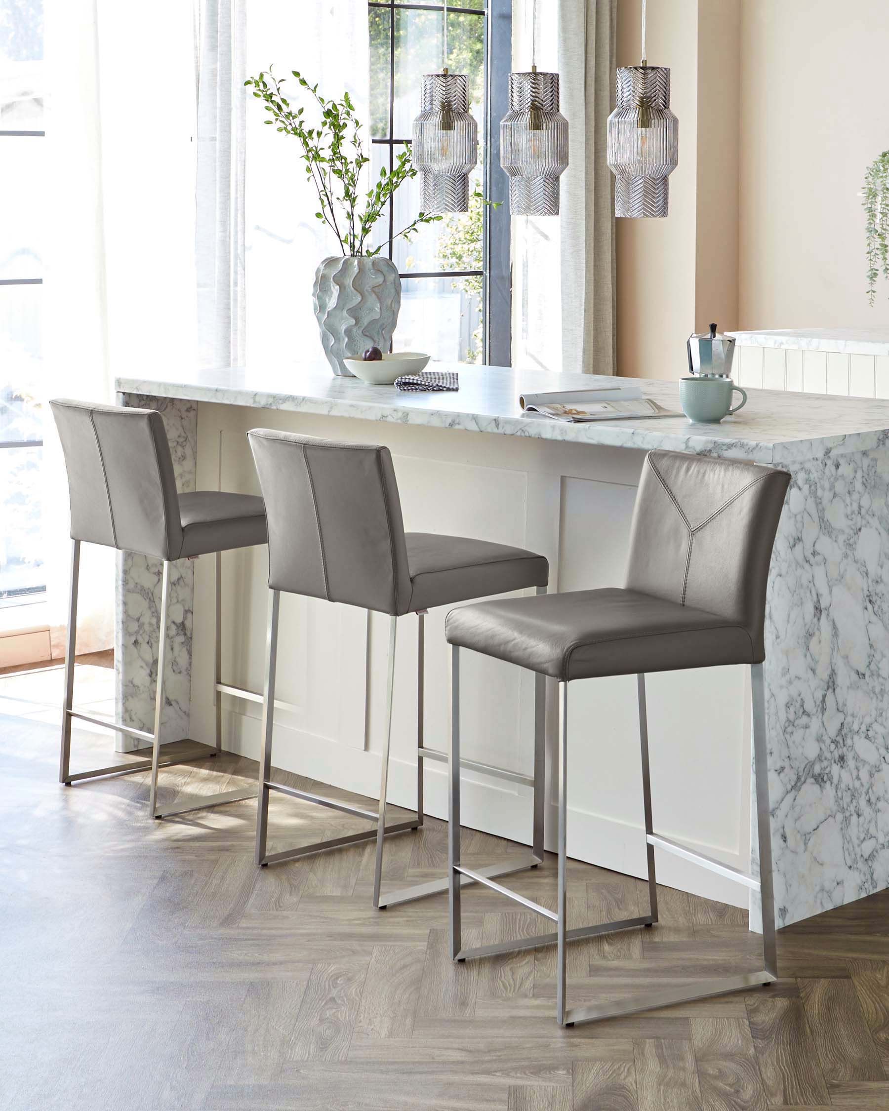 Monti Dark Grey Leather Bar Stool