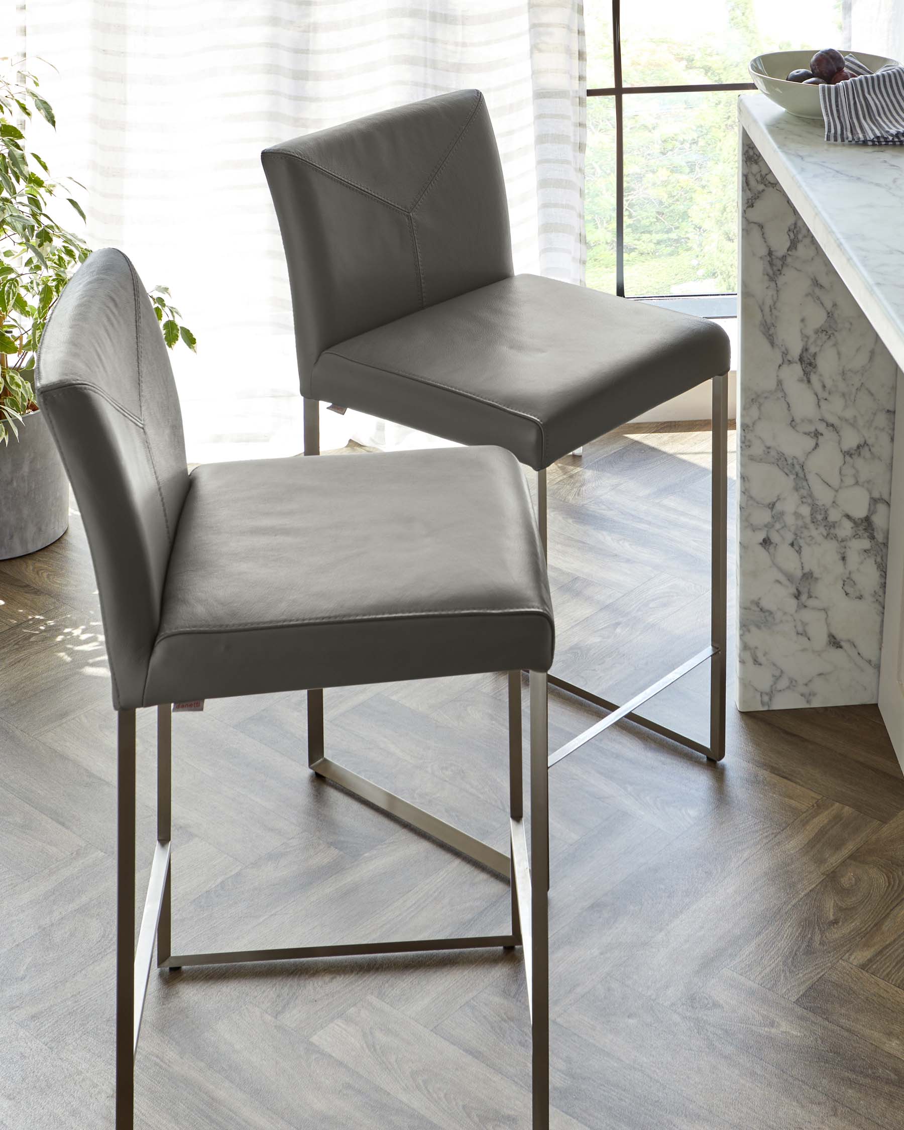 Monti Dark Grey Leather Bar Stool