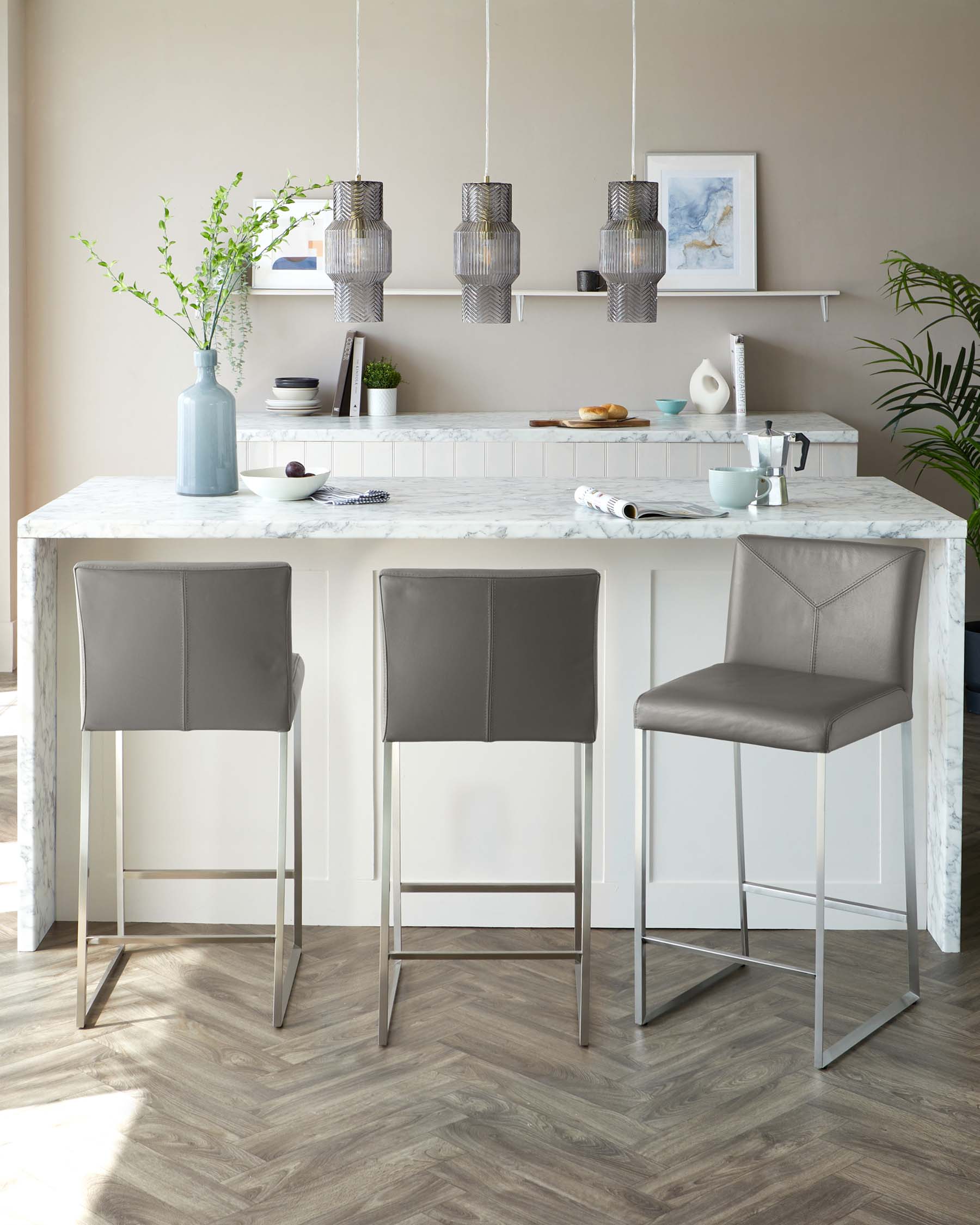 Monti Dark Grey Leather Bar Stool
