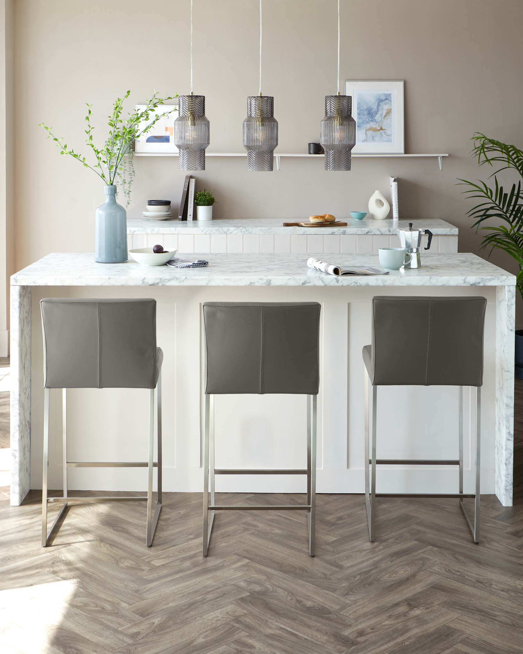 Monti Dark Grey Leather Bar Stool