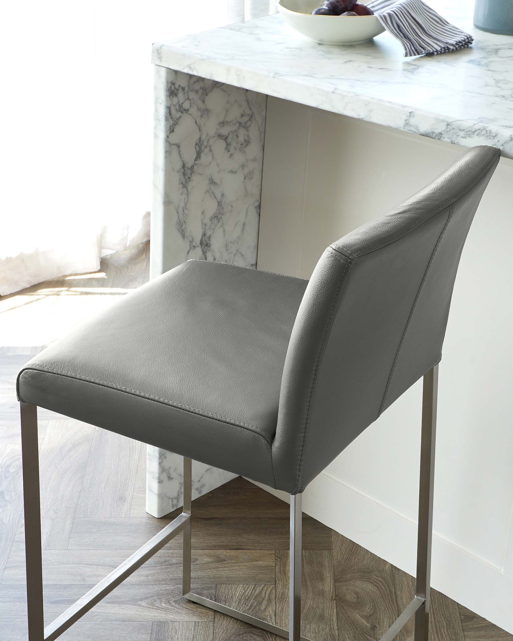 Monti Dark Grey Leather Bar Stool