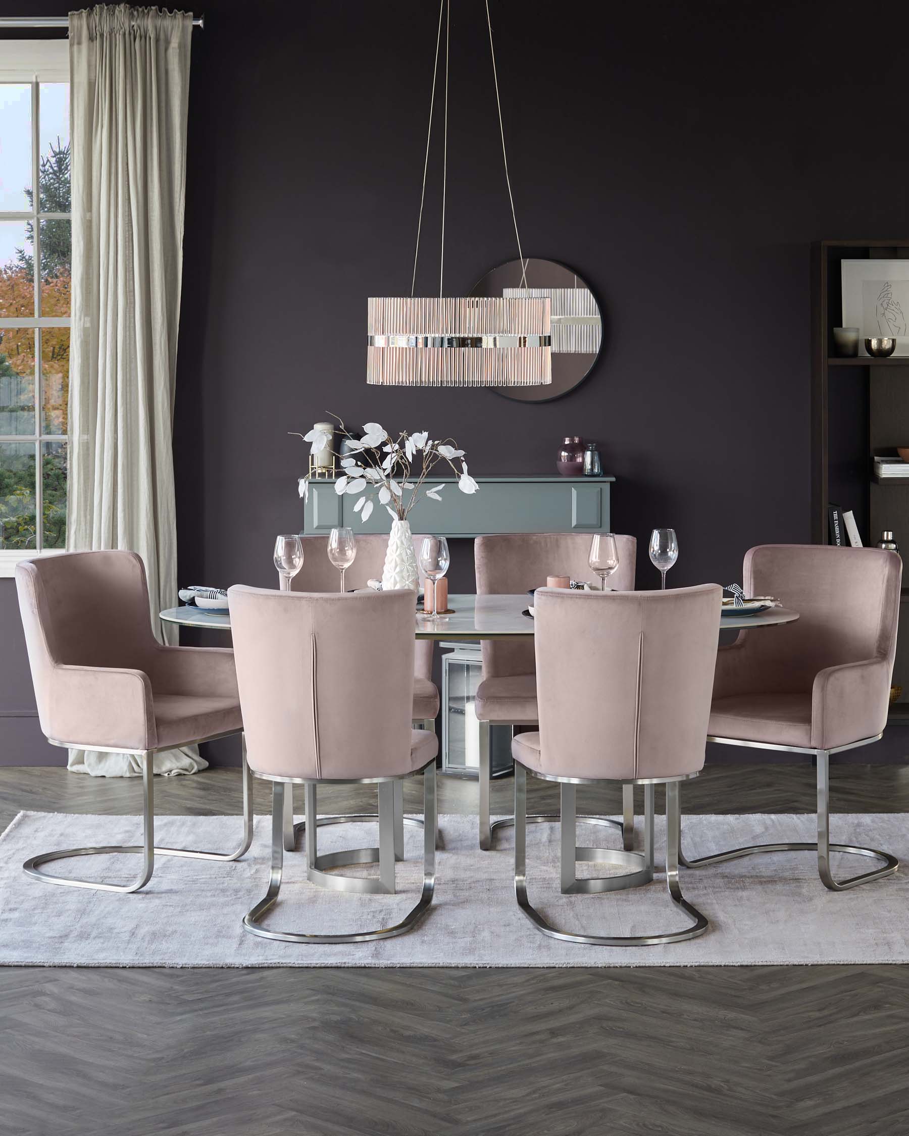 Form Blush Pink Velvet And Brushed Steel Dining Chair