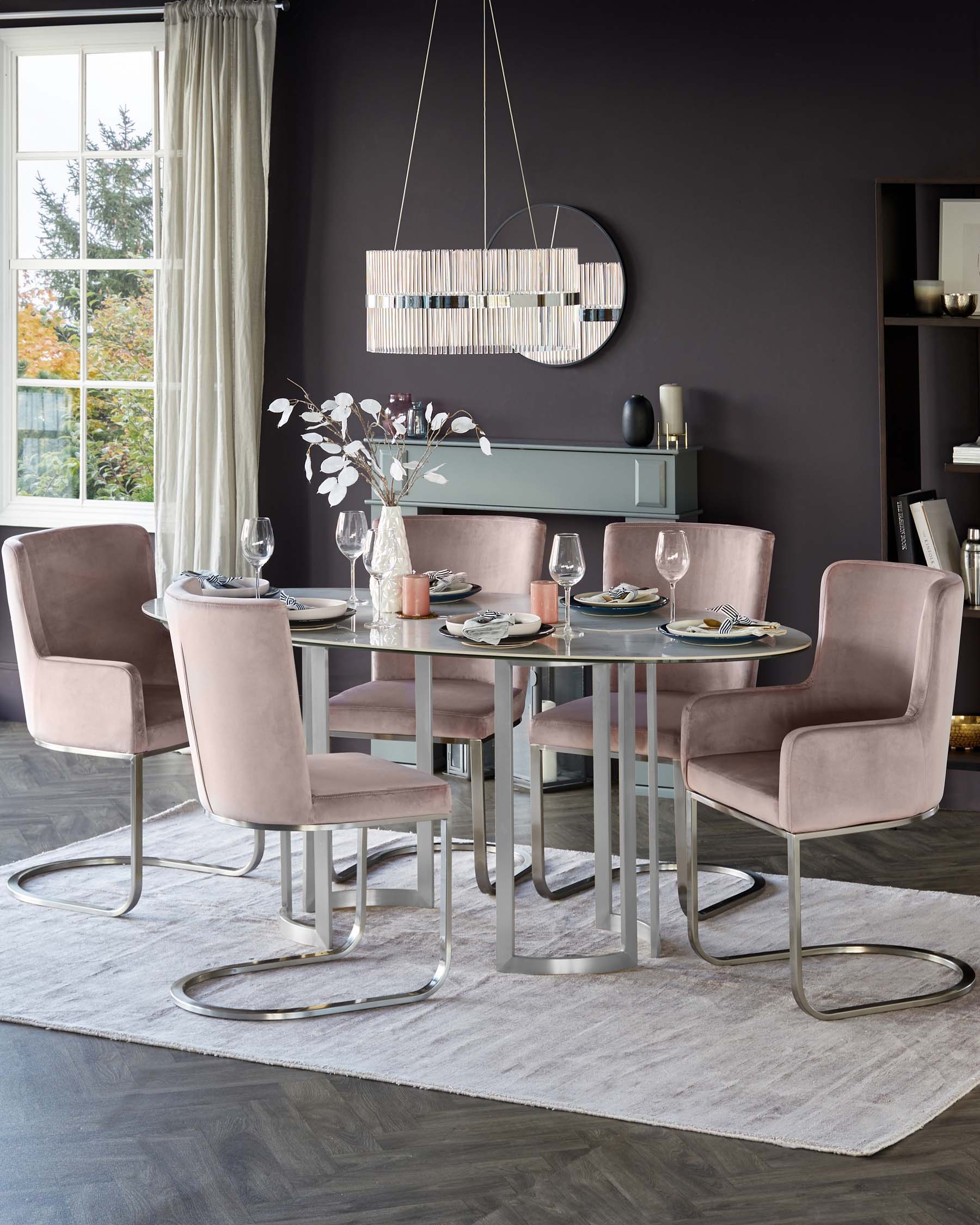 Form Blush Pink Velvet And Brushed Steel Dining Chair