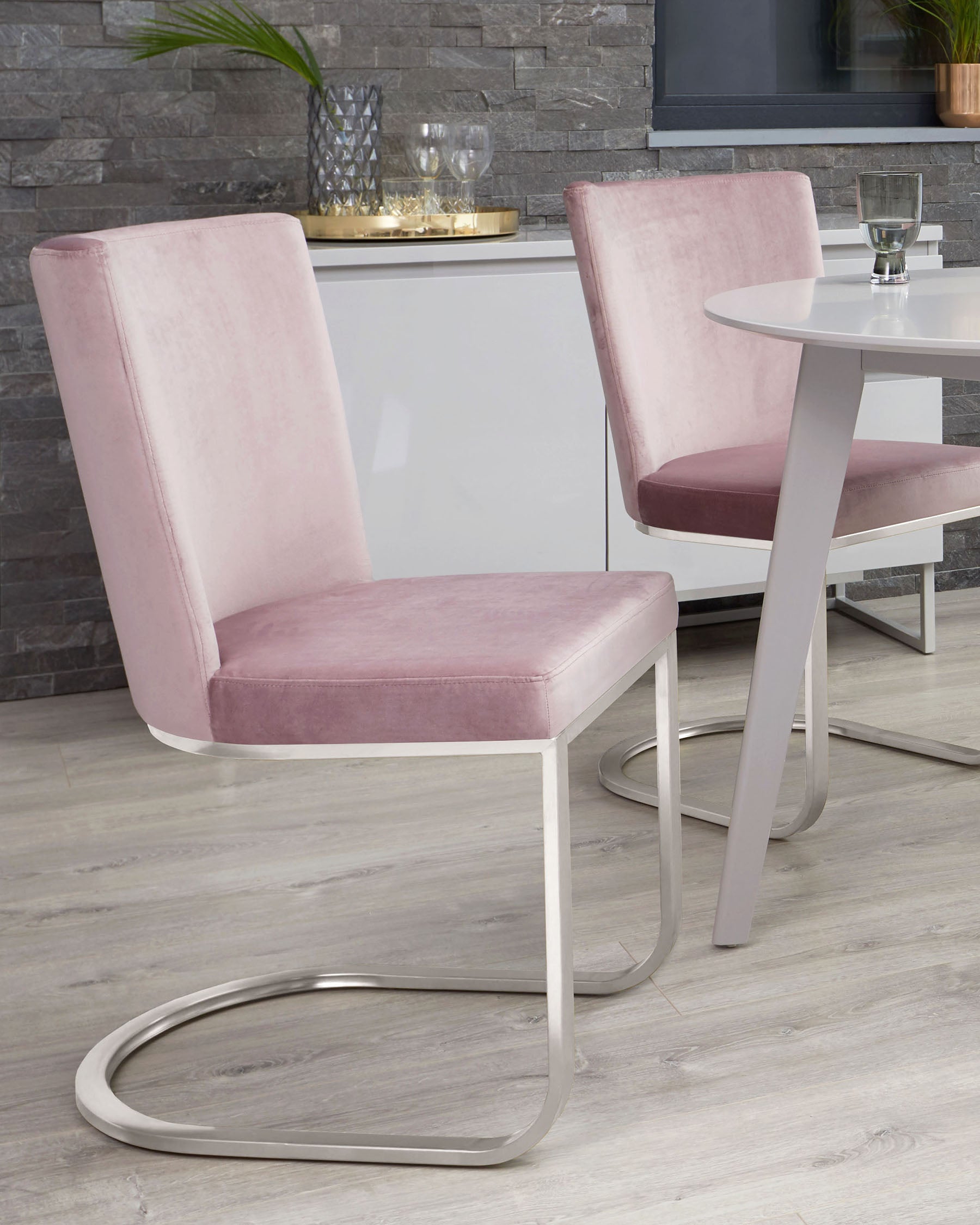 Form Blush Pink Velvet And Brushed Steel Dining Chair