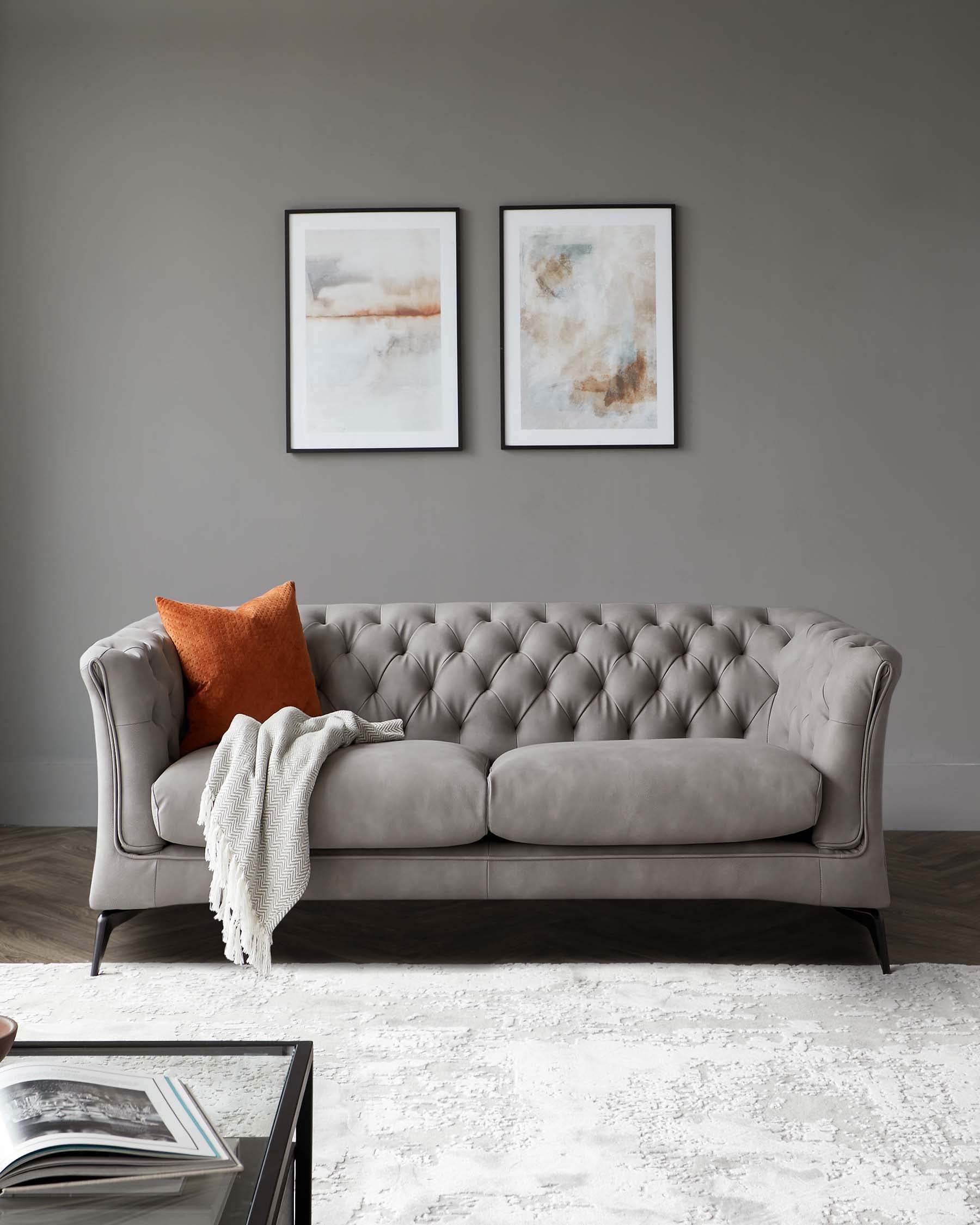 Dax Light Grey Faux Leather 3 Seater Chesterfield Sofa