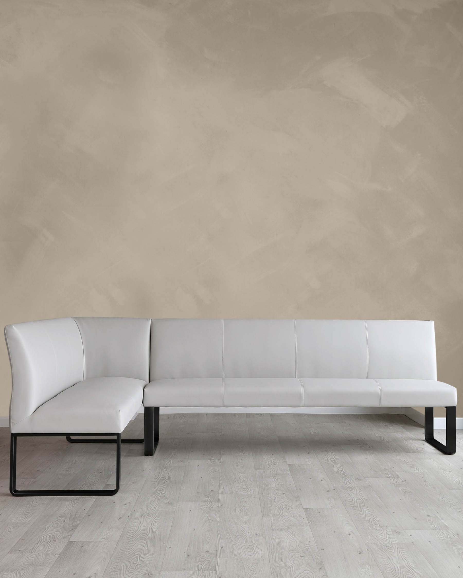 Loop 7 Seater Light Grey Faux Leather & Black Leg Right Hand Corner Dining Bench