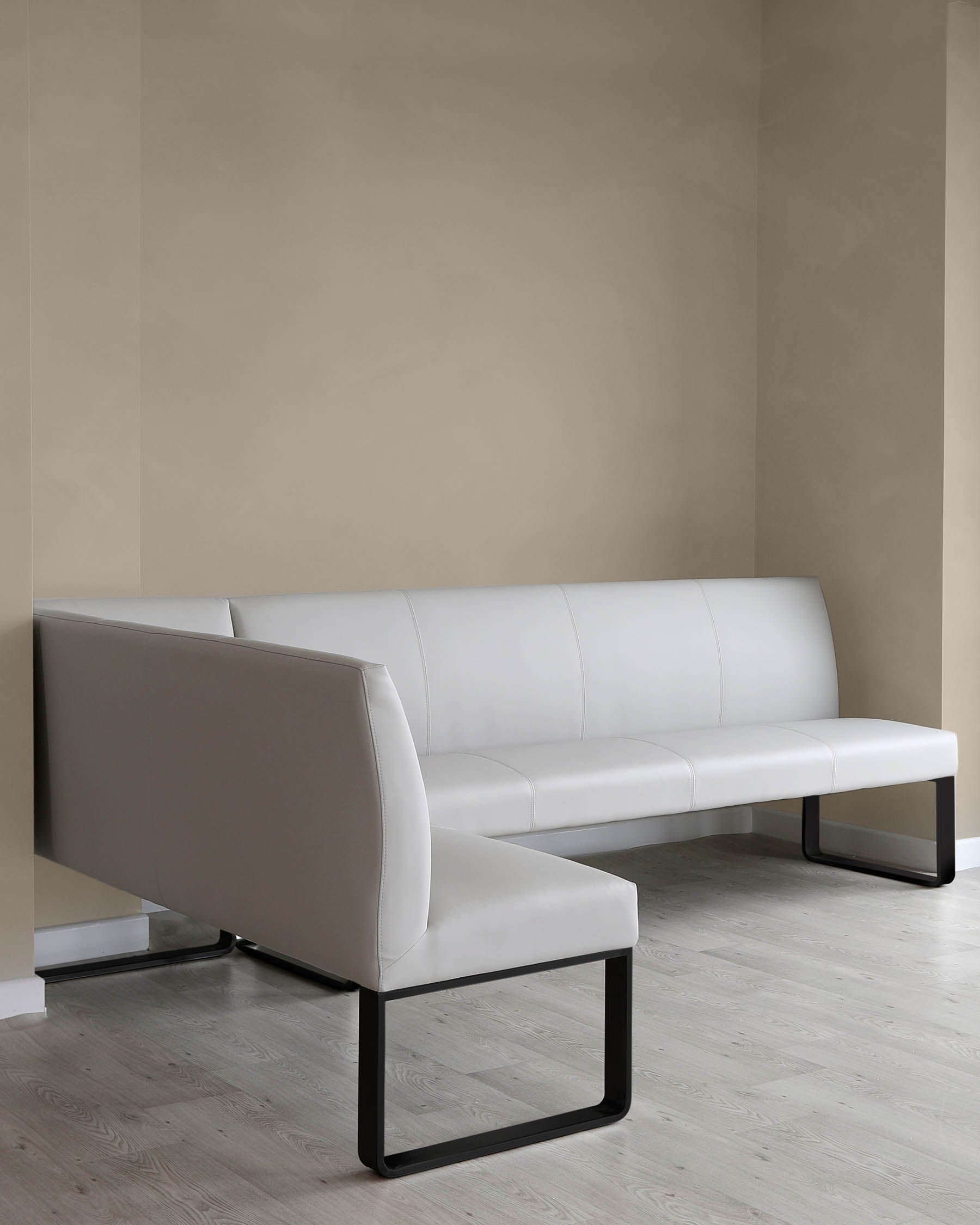 Loop 7 Seater Light Grey Faux Leather & Black Leg Right Hand Corner Dining Bench