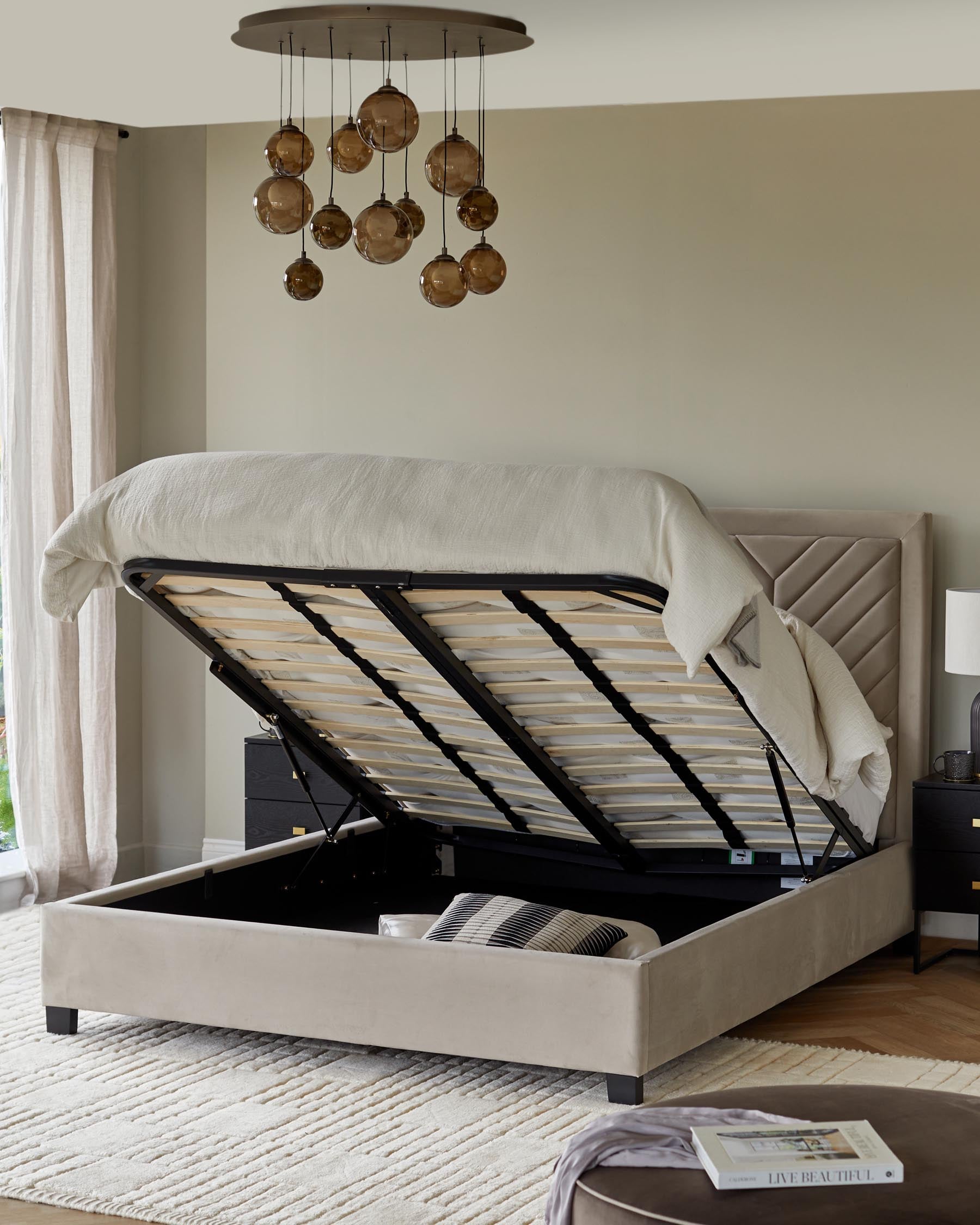 Octavia Champagne Velvet Super King Size Ottoman Storage Bed
