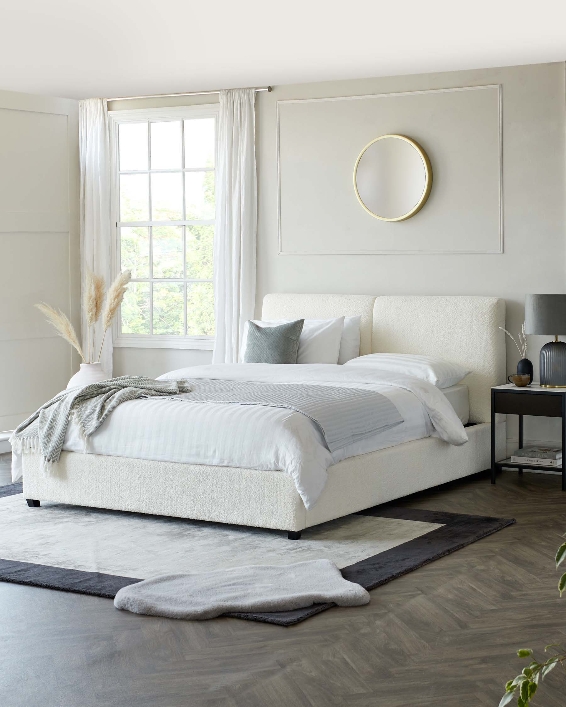 Leona Ivory Boucle King Size Ottoman Storage Bed