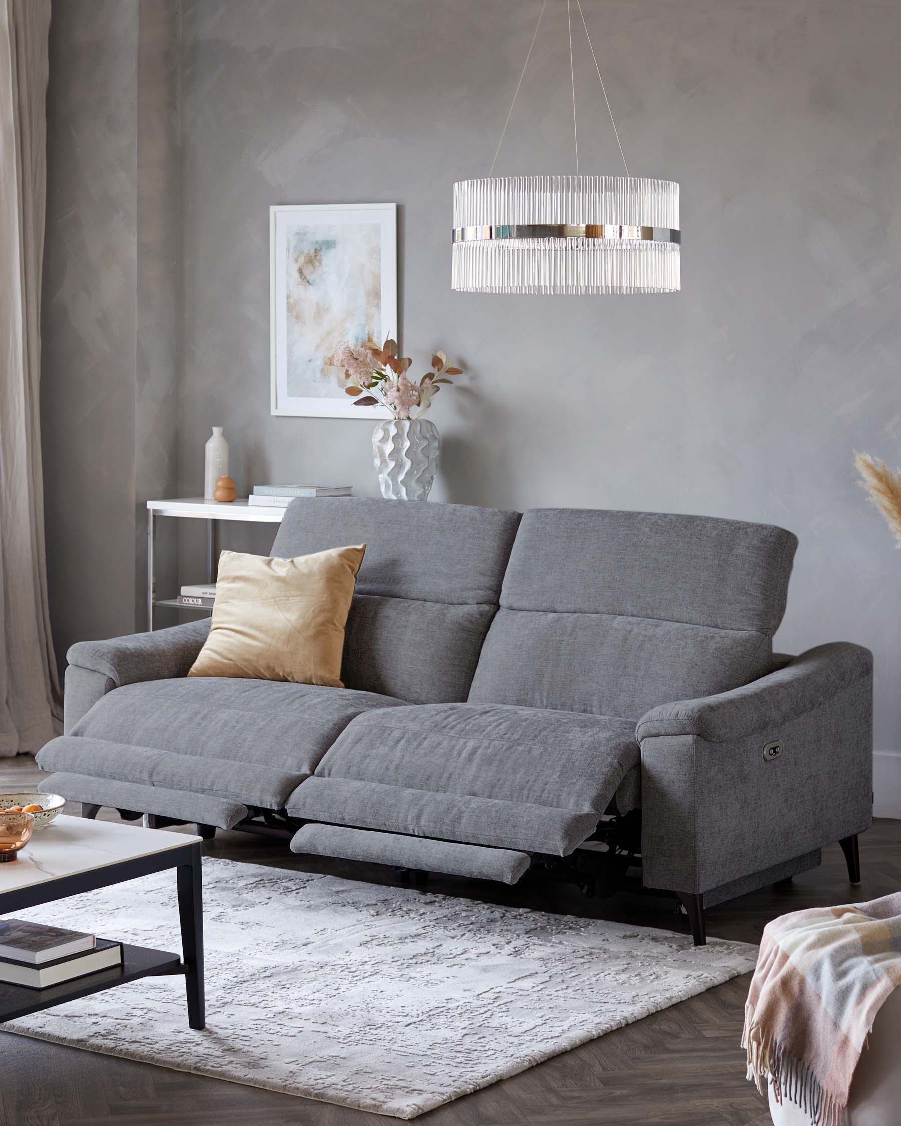 Serene blue grey chenille 3 seater recliner sofa