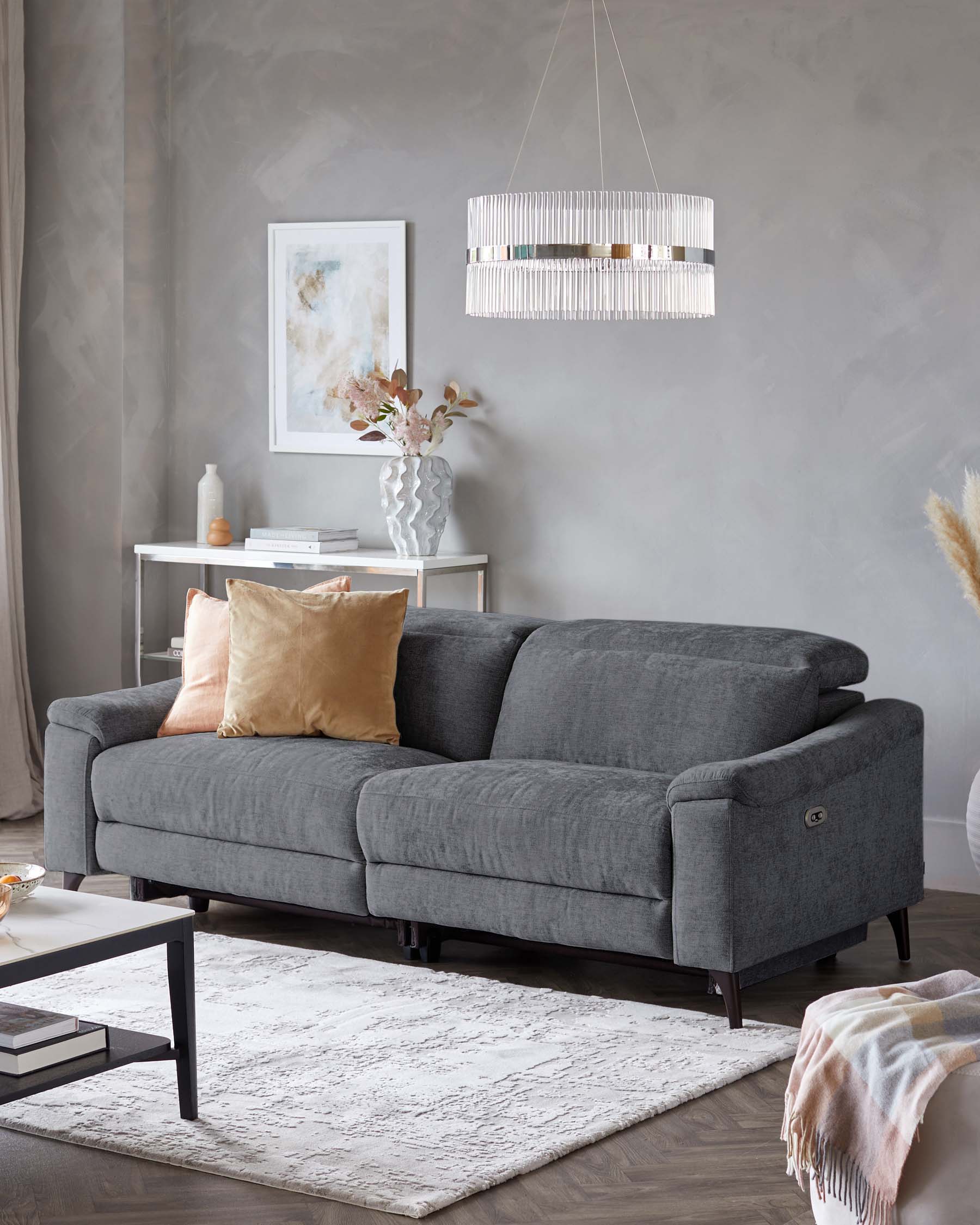Serene blue grey chenille 3 seater recliner sofa
