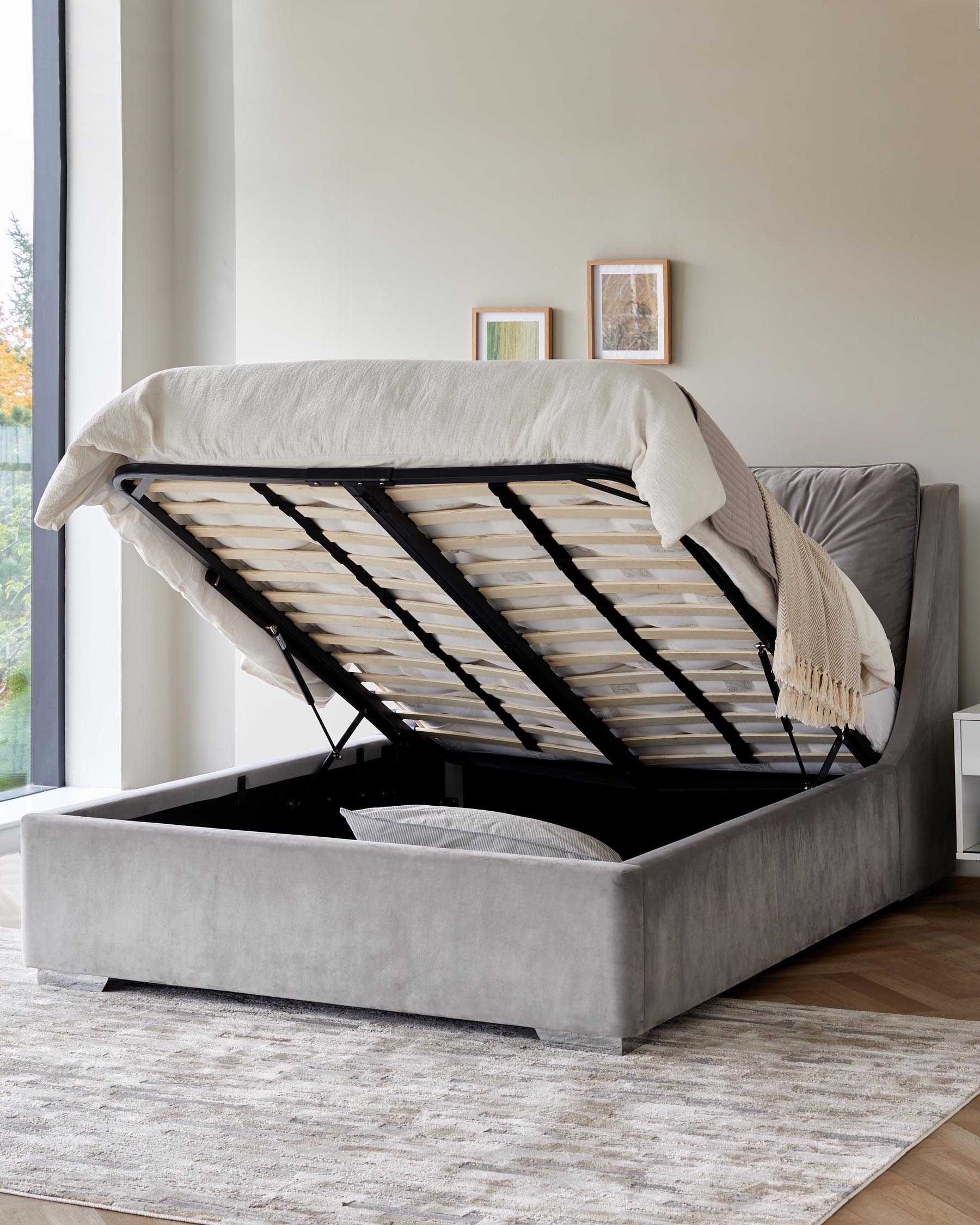 Siesta Grey Velvet Super King Size Ottoman Storage Bed