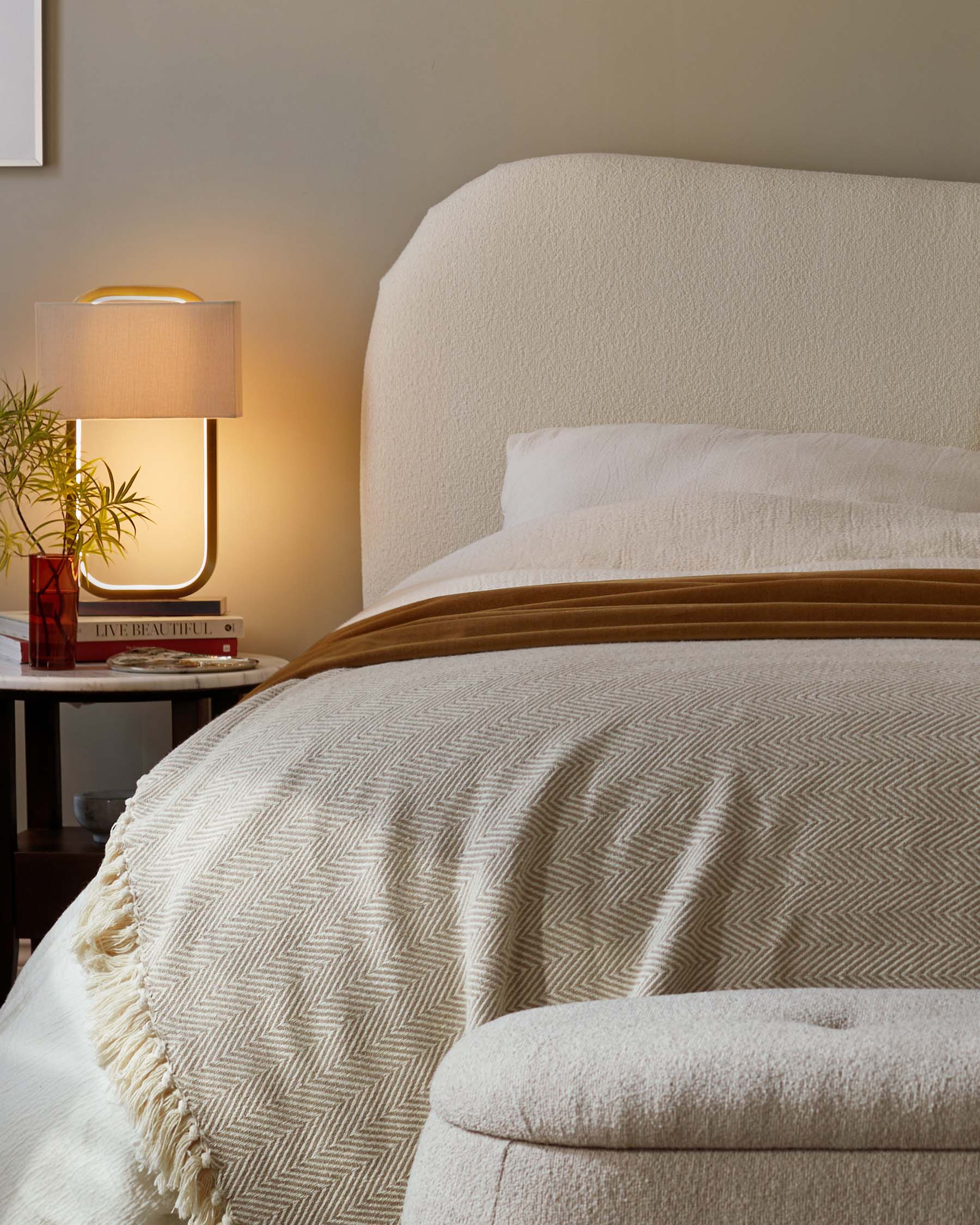 Lani ivory boucle king ottoman storage bed