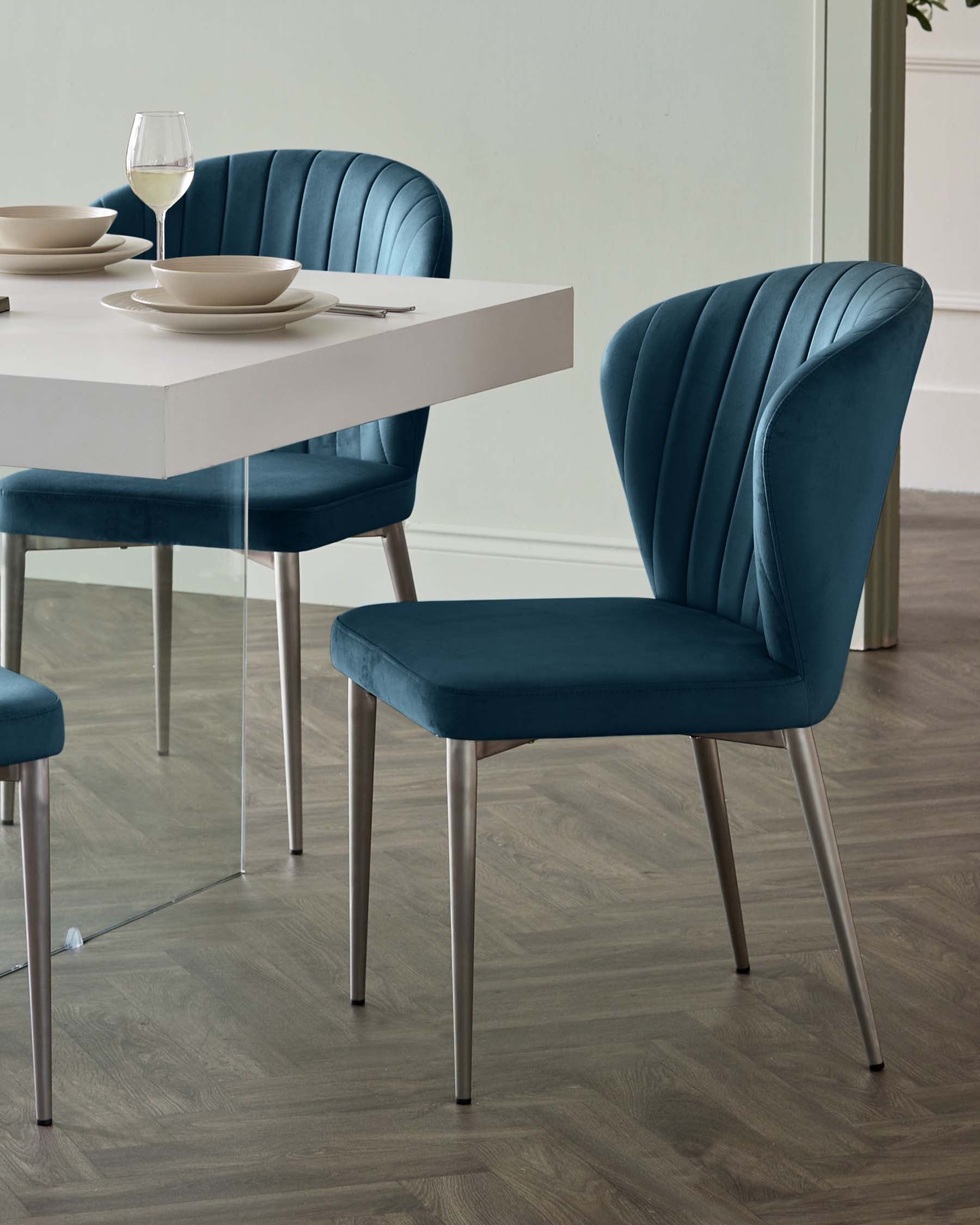 Harper Dark Blue Plush Velvet Stainless Steel Dining Chair