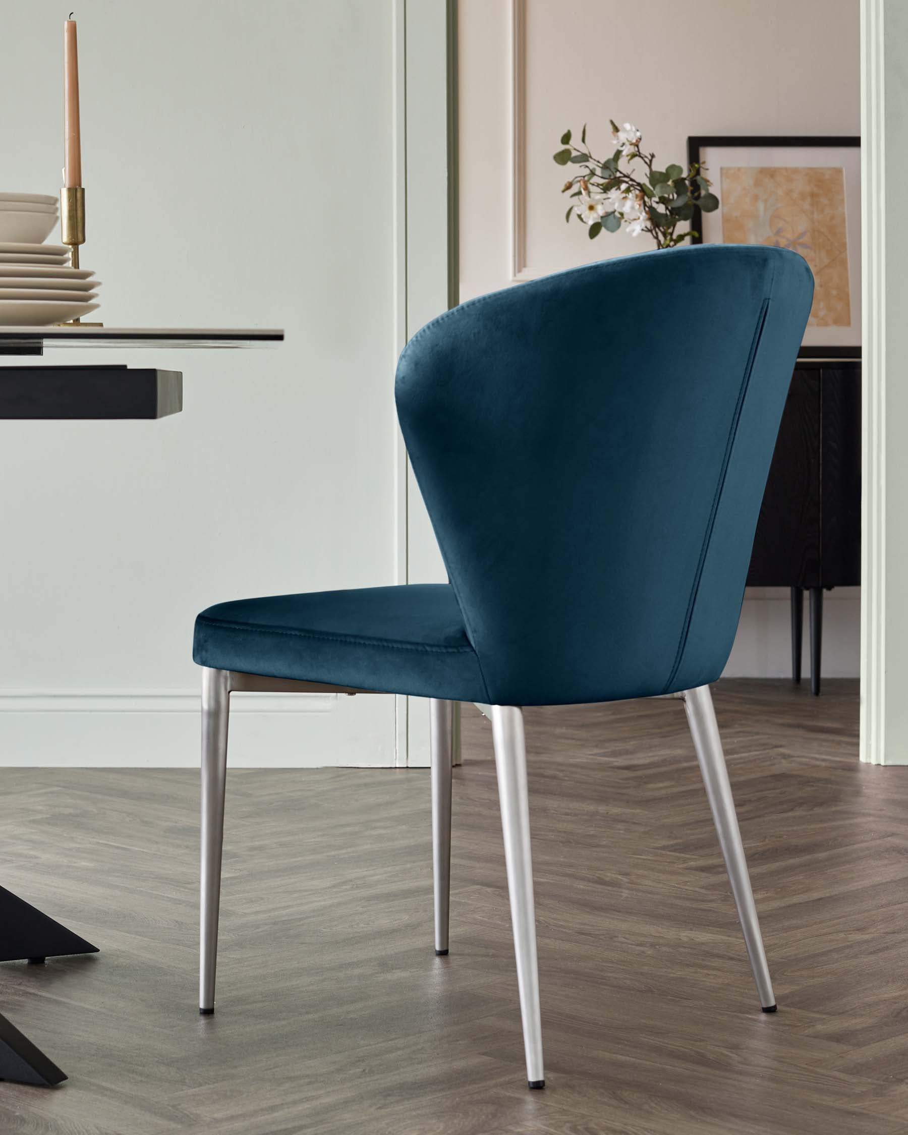 Harper Dark Blue Plush Velvet Stainless Steel Dining Chair