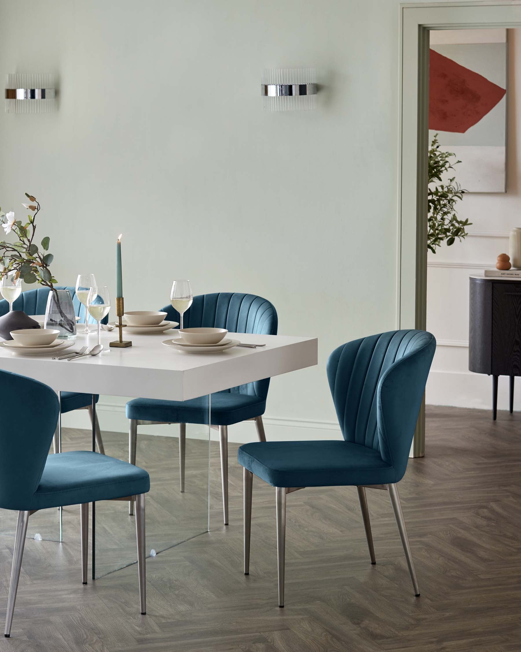 Harper Dark Blue Plush Velvet Stainless Steel Dining Chair