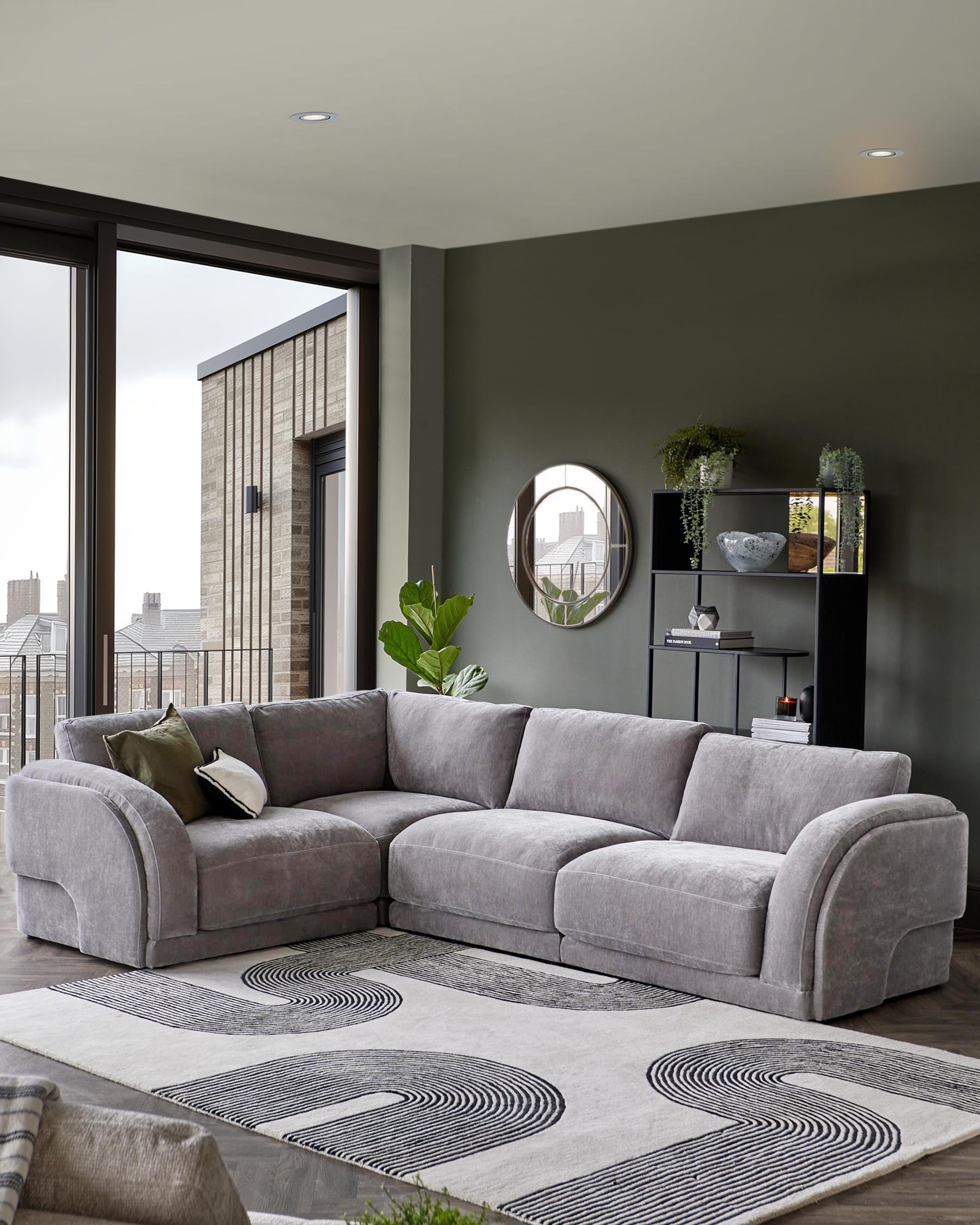 Casey mid grey chenille fabric small corner sofa