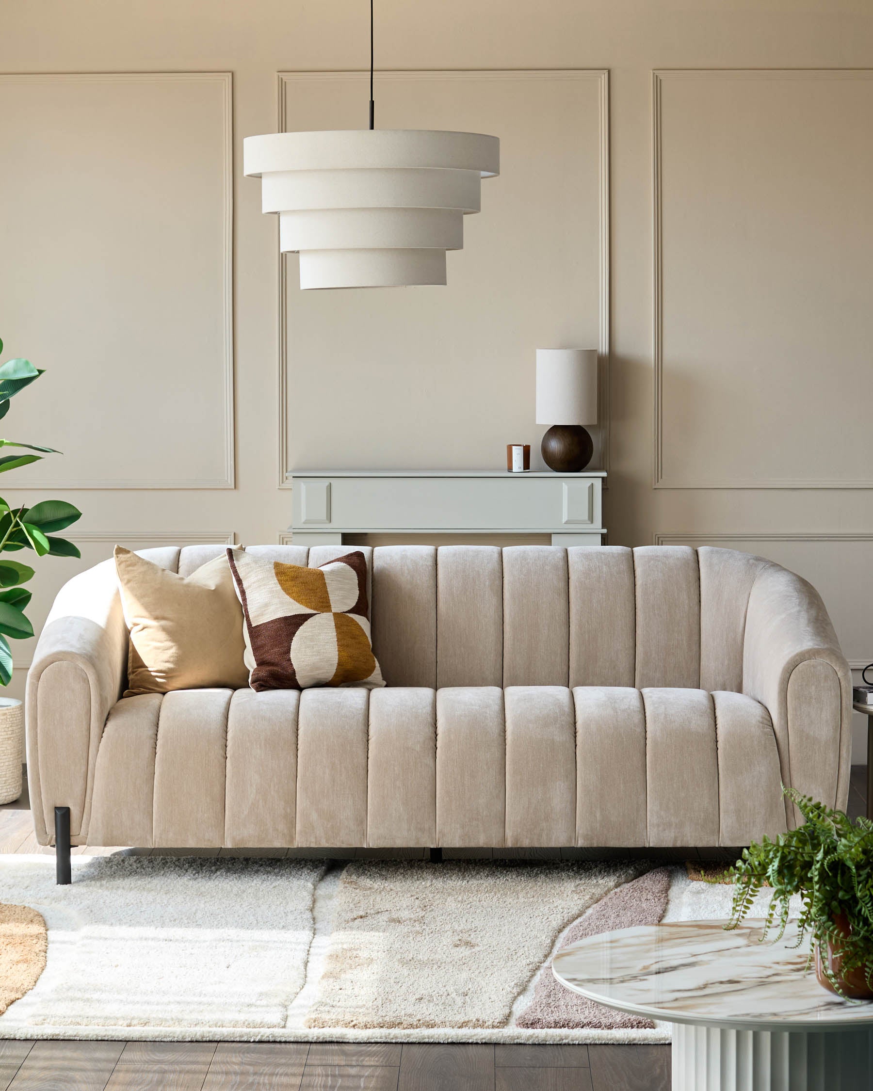 Kendra champagne fabric 3 seater sofa