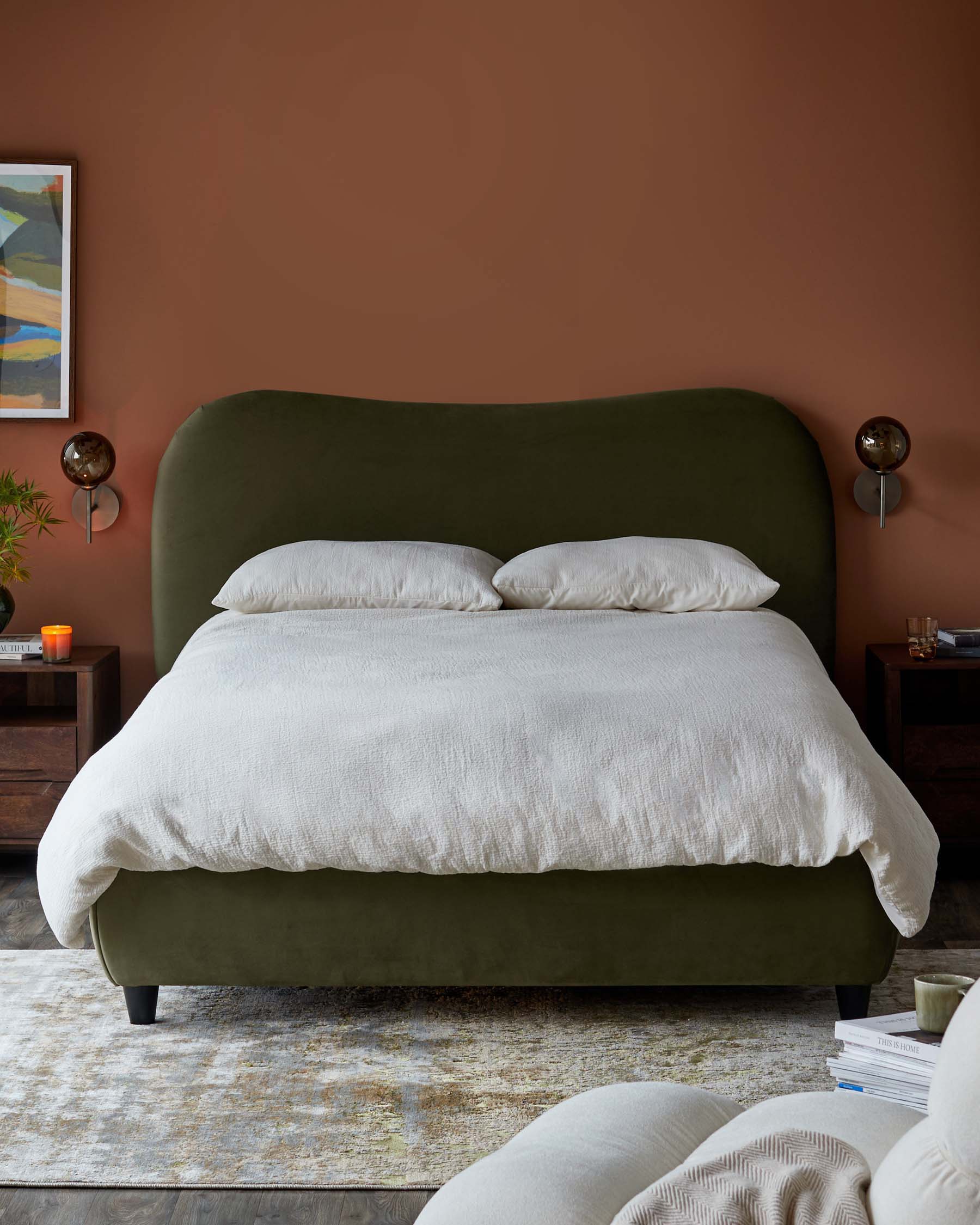 Lani olive green velvet super king ottoman storage bed