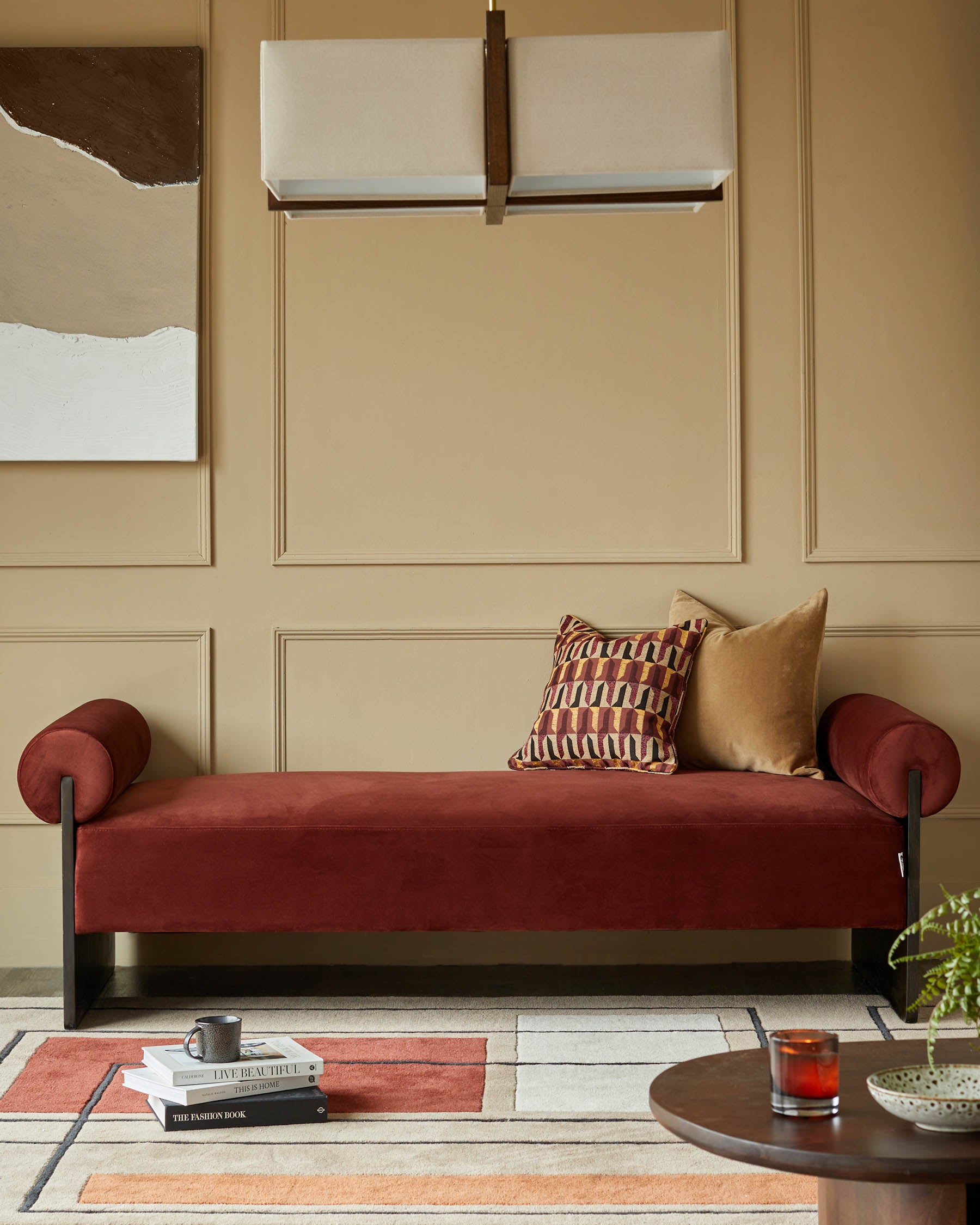Maeve toffee red velvet day bed bench
