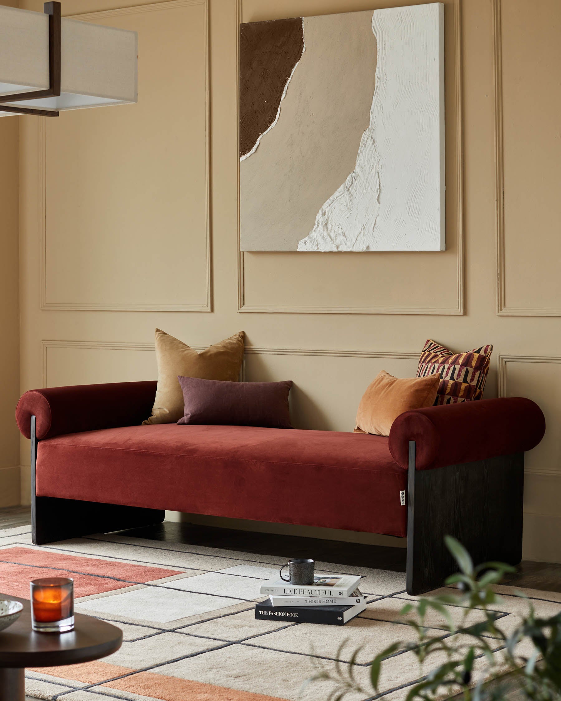Maeve toffee red velvet day bed bench
