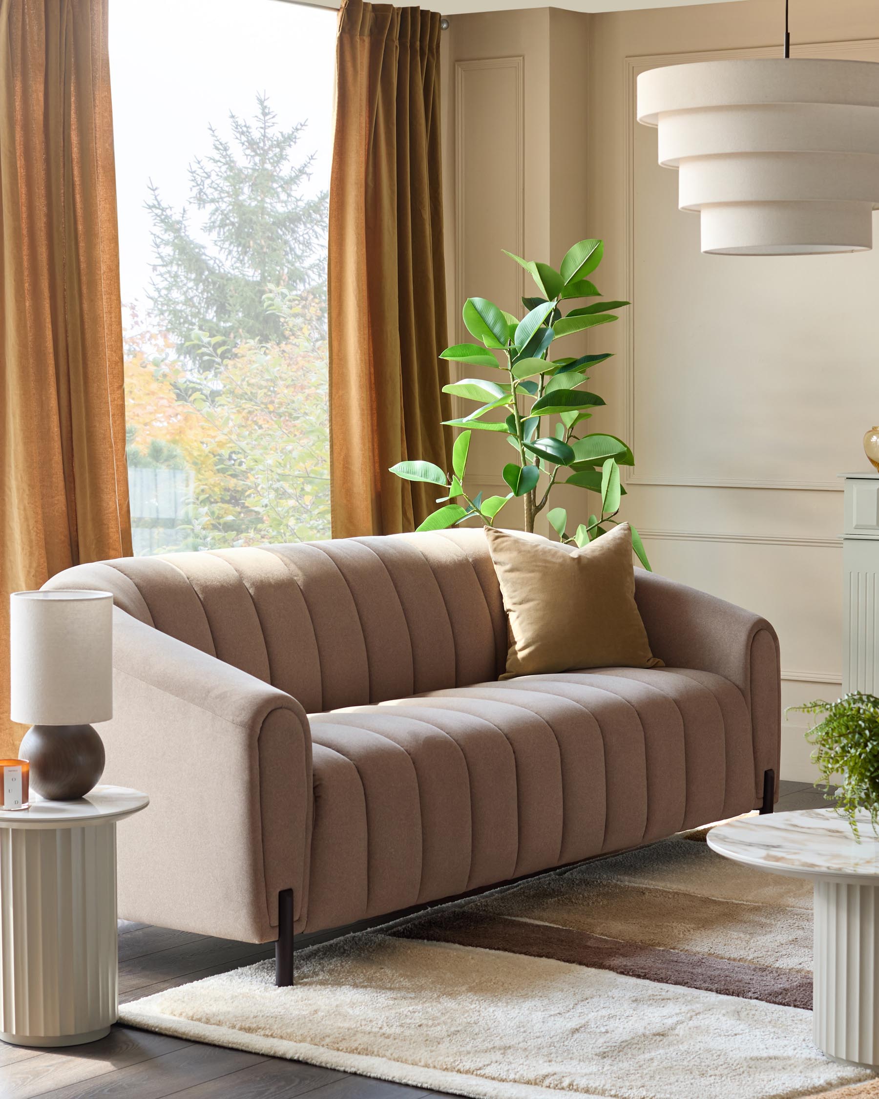 Kendra mocha fabric 3 seater sofa