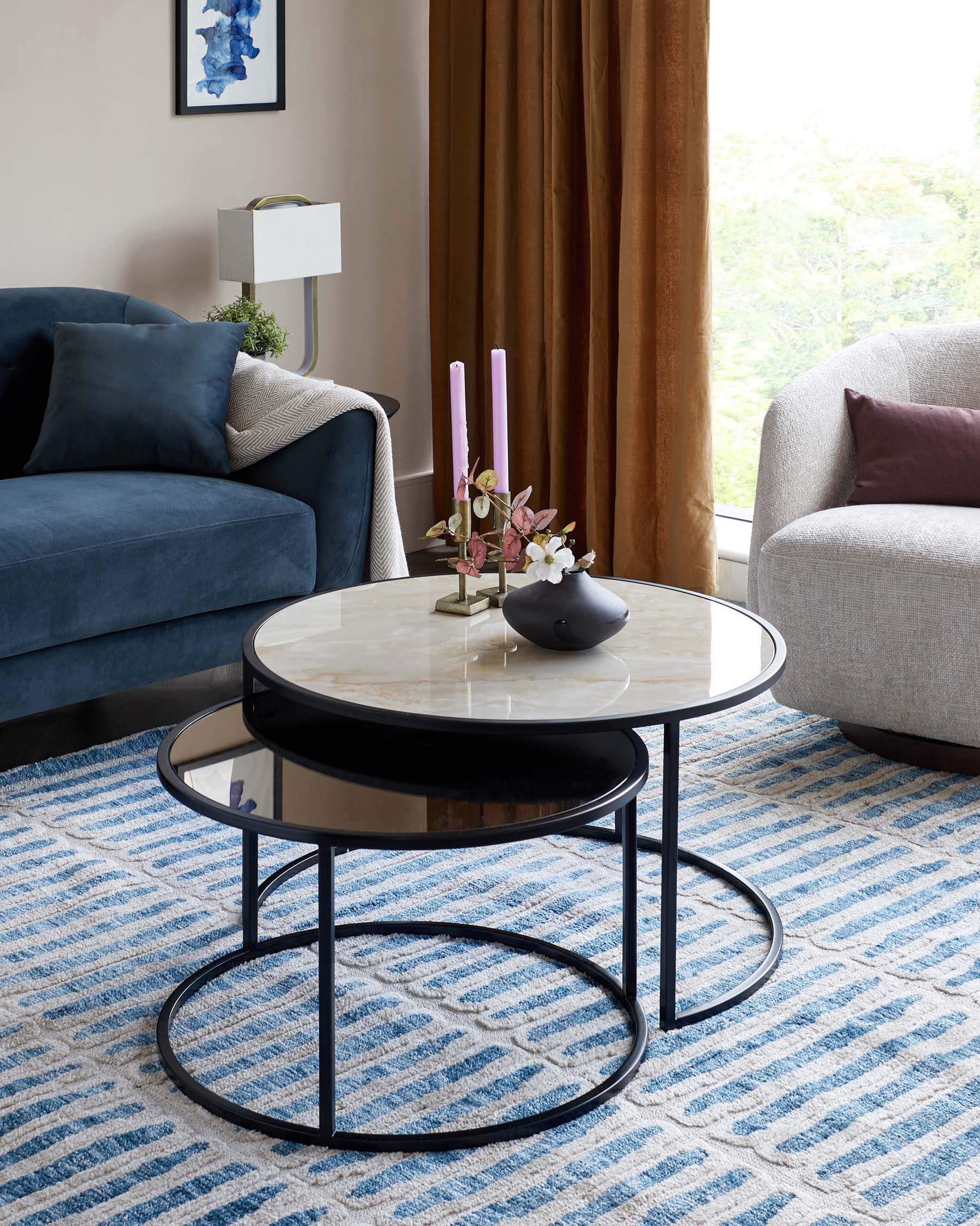 Thea natural ceramic and smoked glass large nest of tables